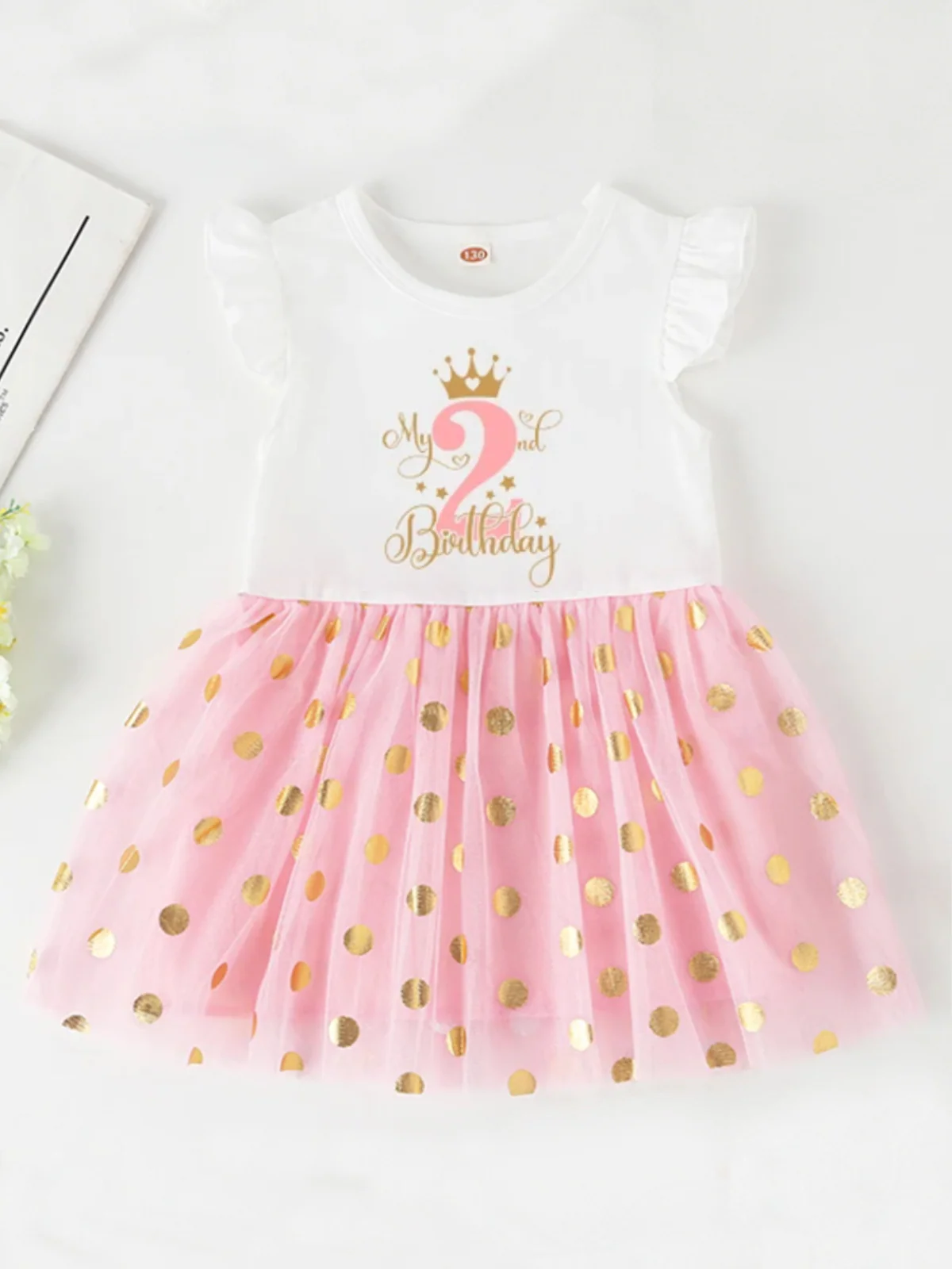 Princess 2 Year Old Birthday Tutu Dress with Golden Accents - Image 2