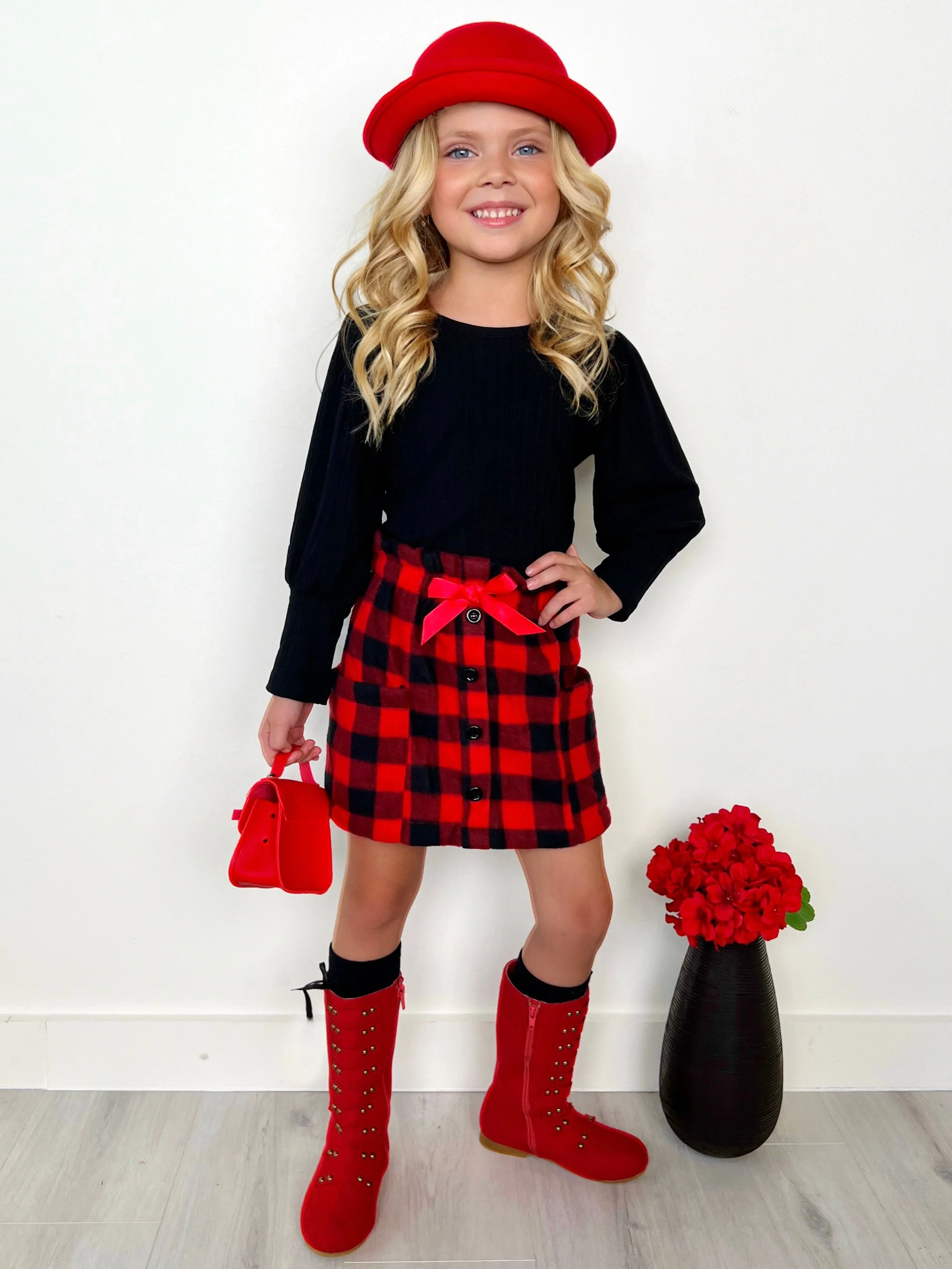 Plaid Present Pocket Skirt Set - Image 2
