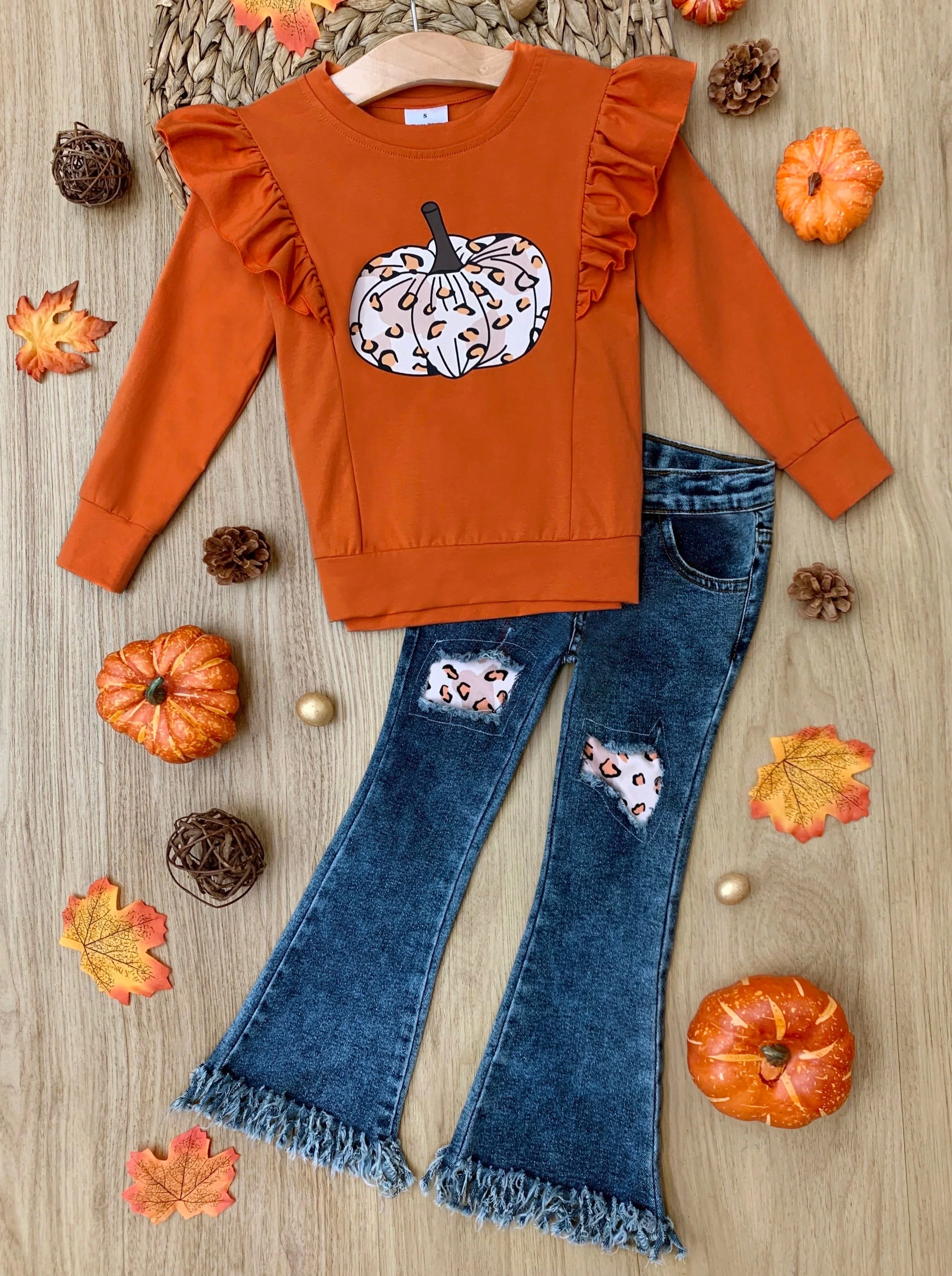 Pumpkin Party Patched Fringe Jeans Set - Image 3