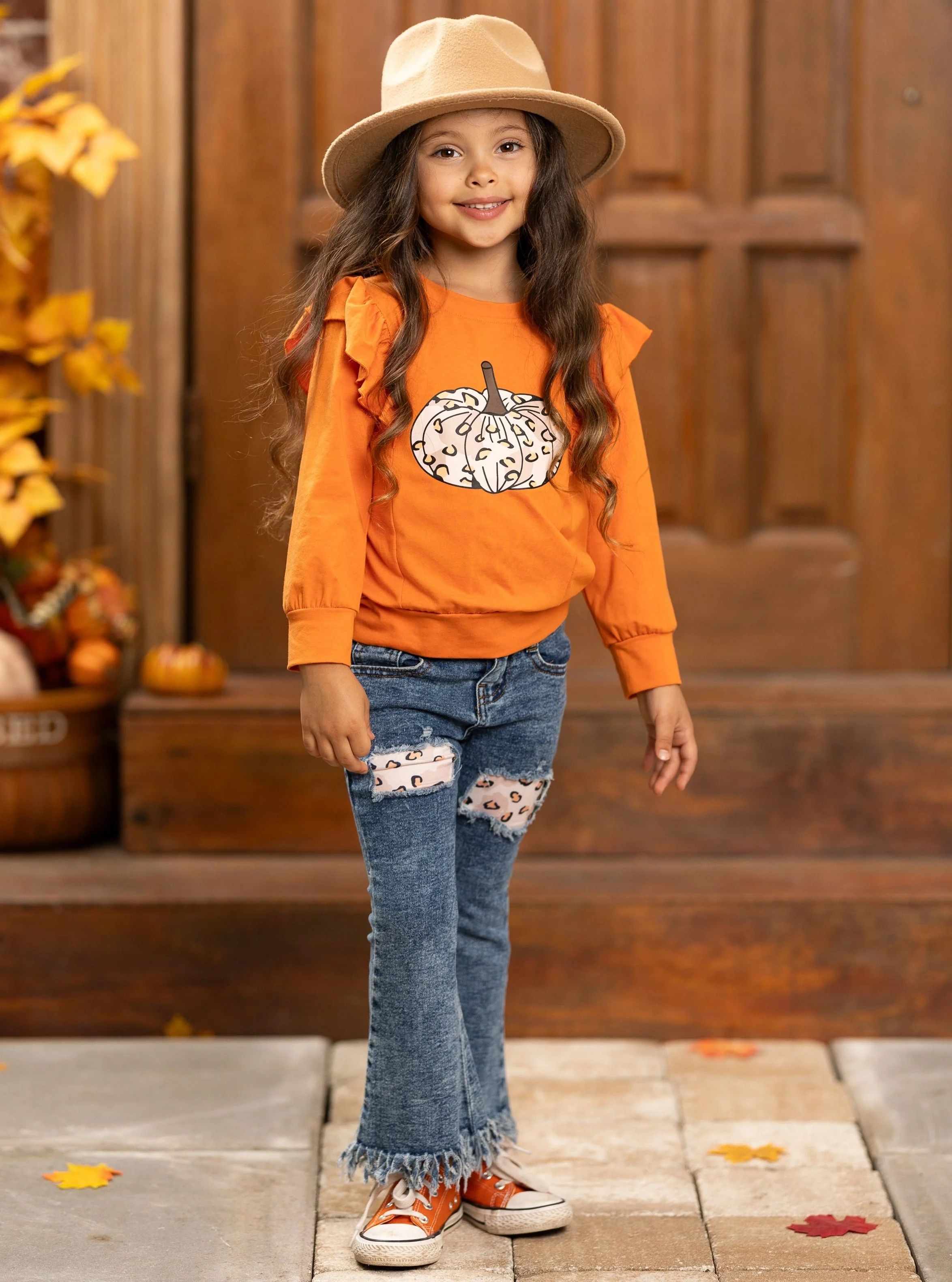 Pumpkin Party Patched Fringe Jeans Set - Image 4