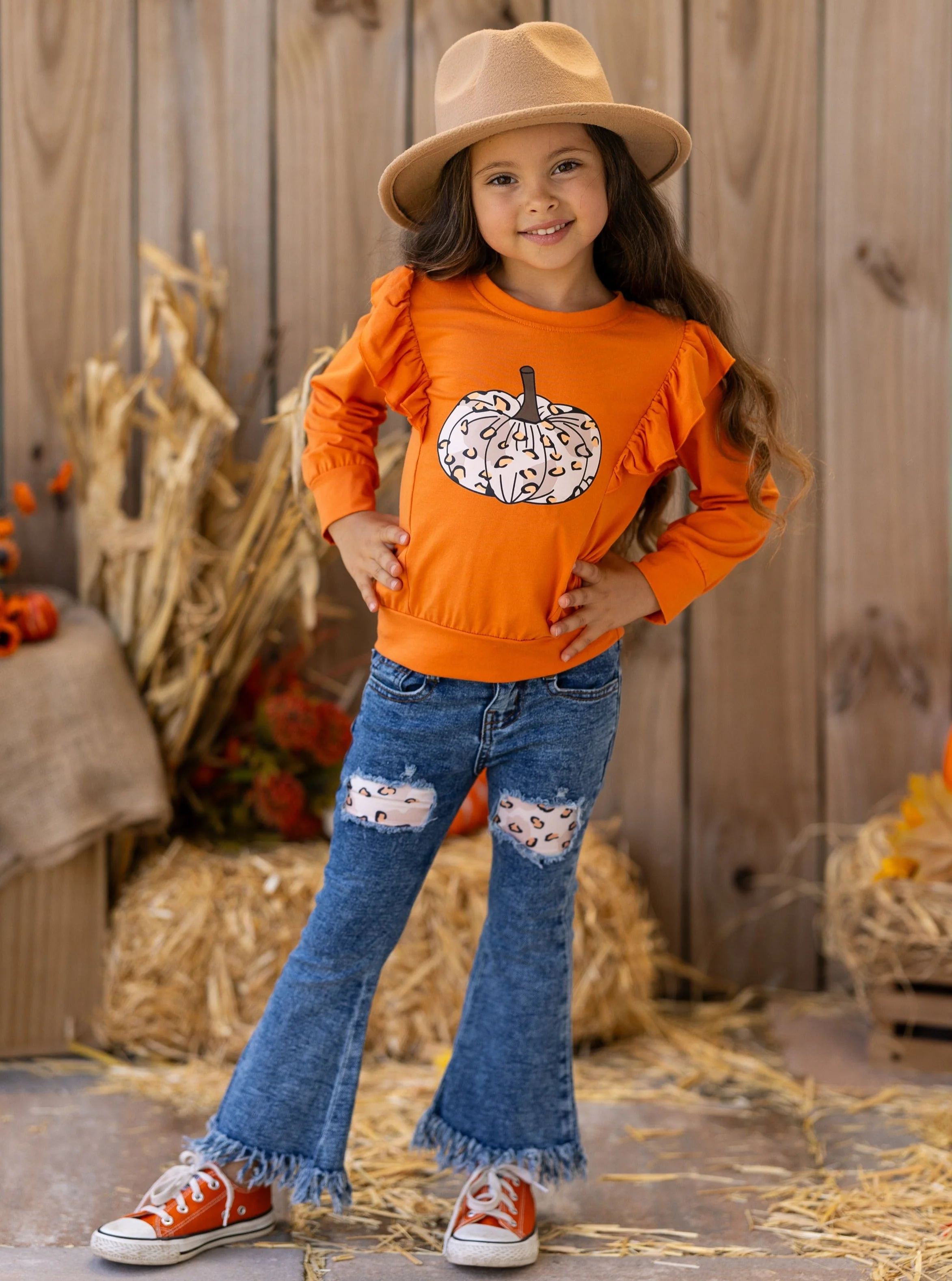 Pumpkin Party Patched Fringe Jeans Set - Image 5