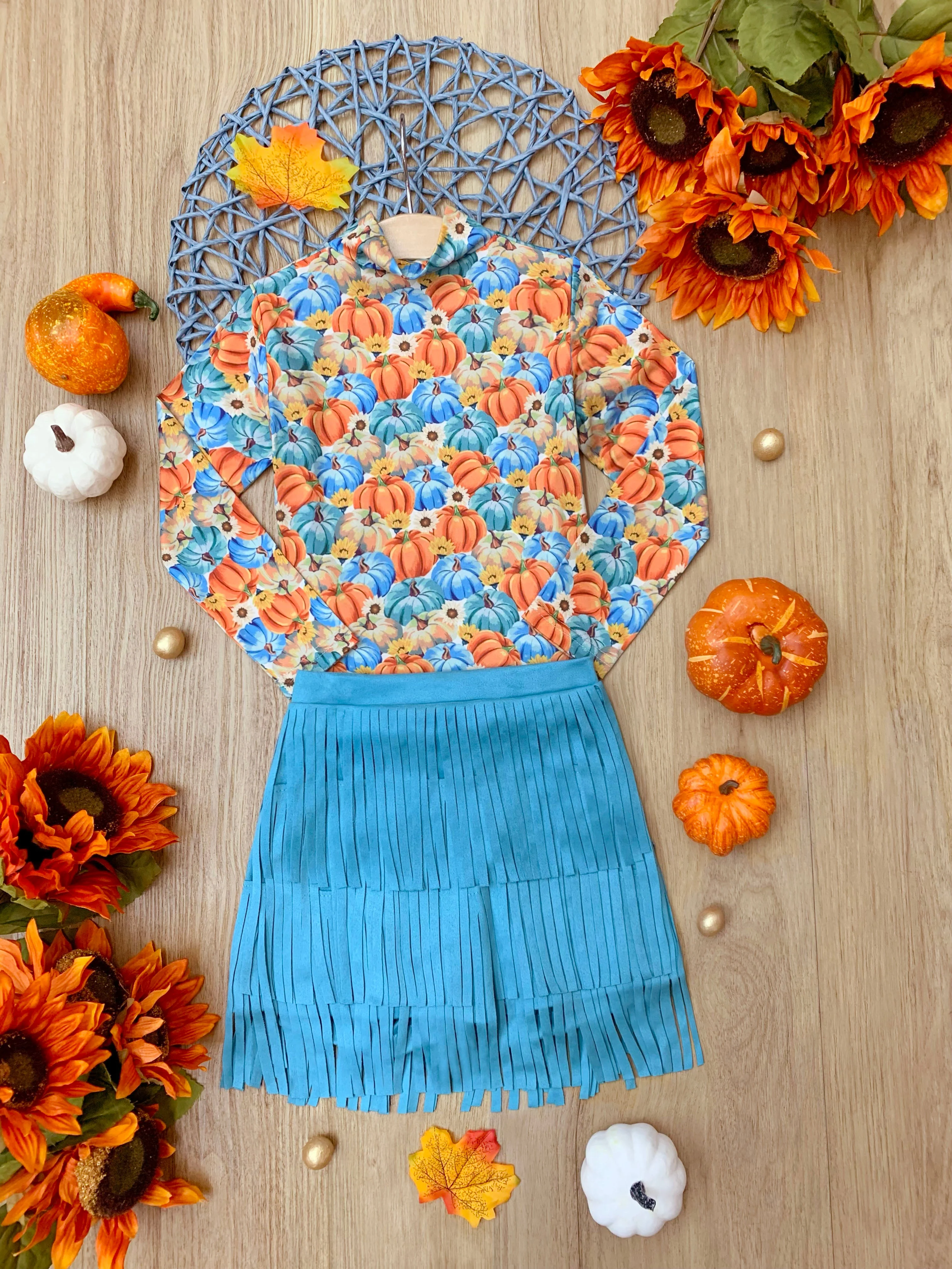 Pumpkin Patch Turtleneck Top and Fringe Skort Set - Image 3
