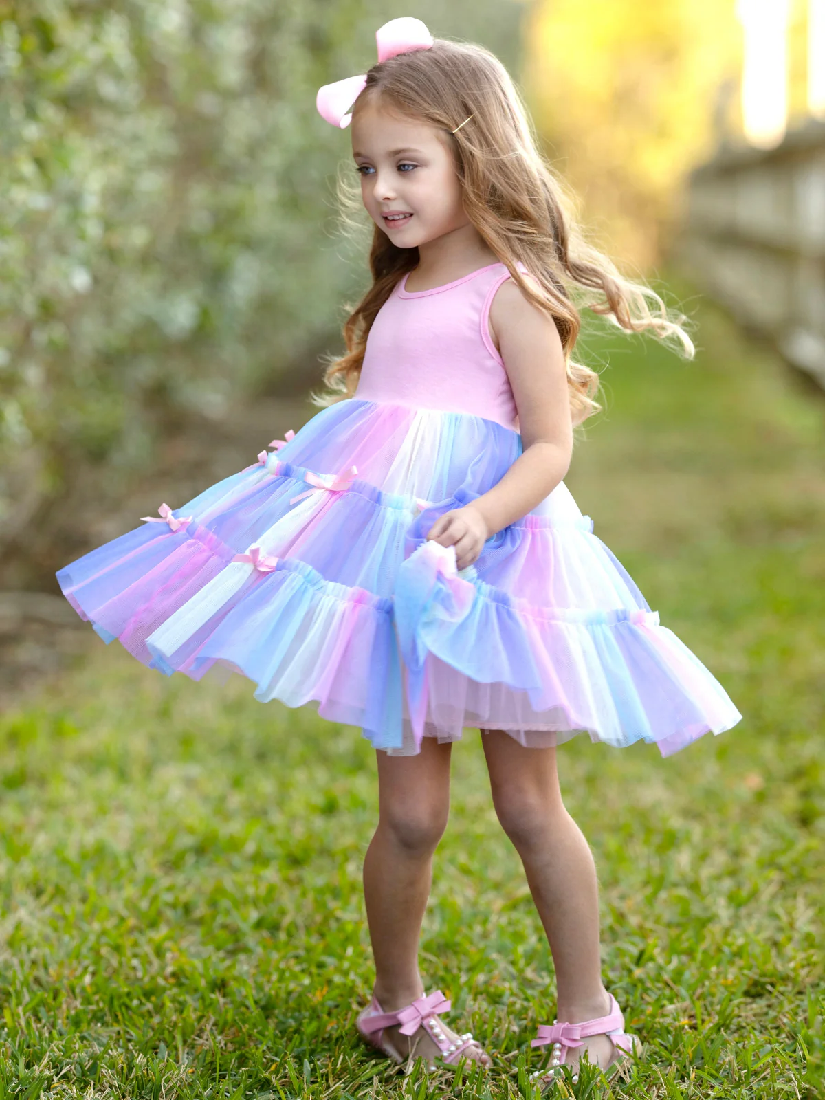 Pastel Blooms Bows Sleeveless Tutu Dress - Image 2