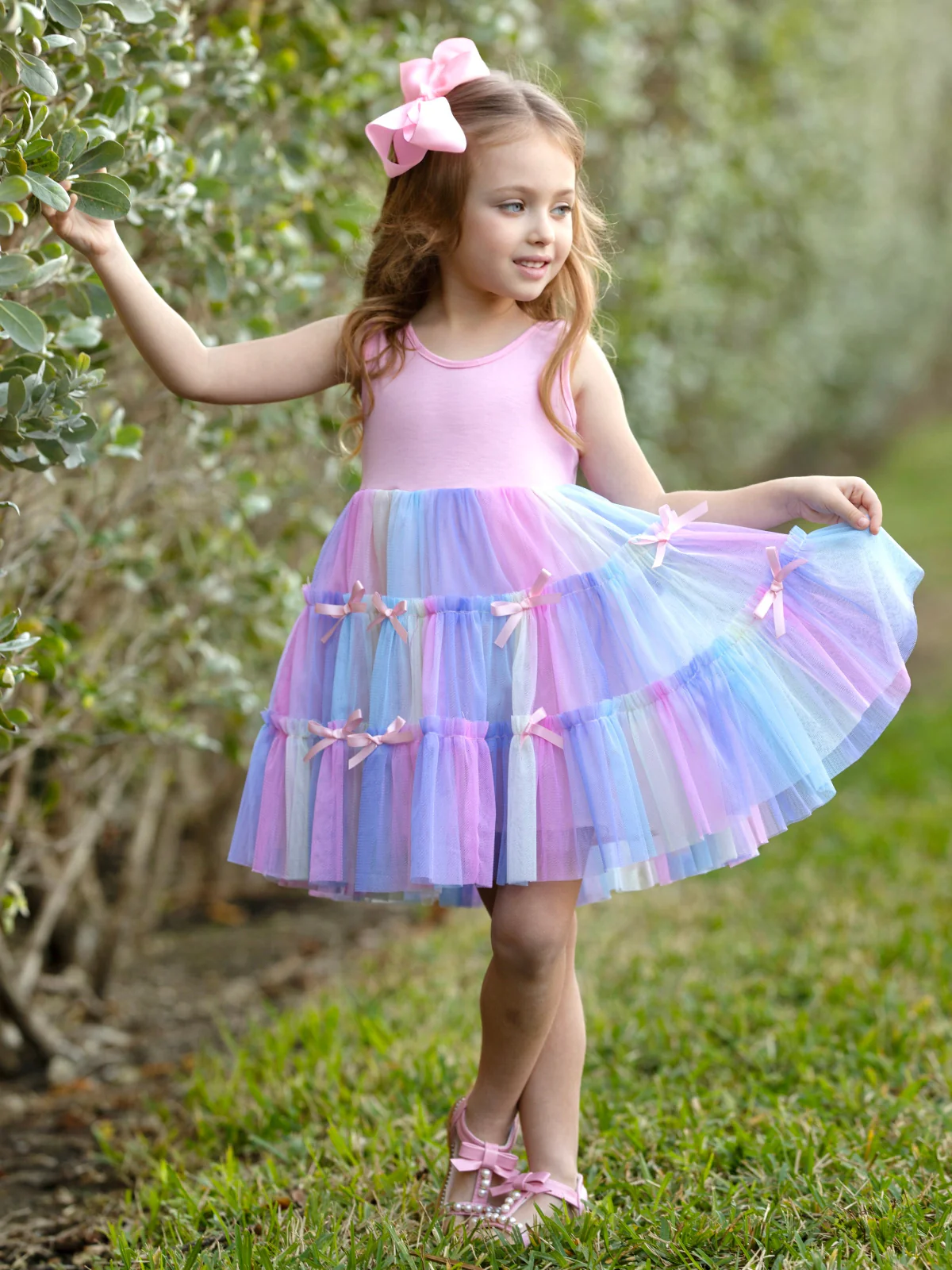 Pastel Blooms Bows Sleeveless Tutu Dress - Image 4