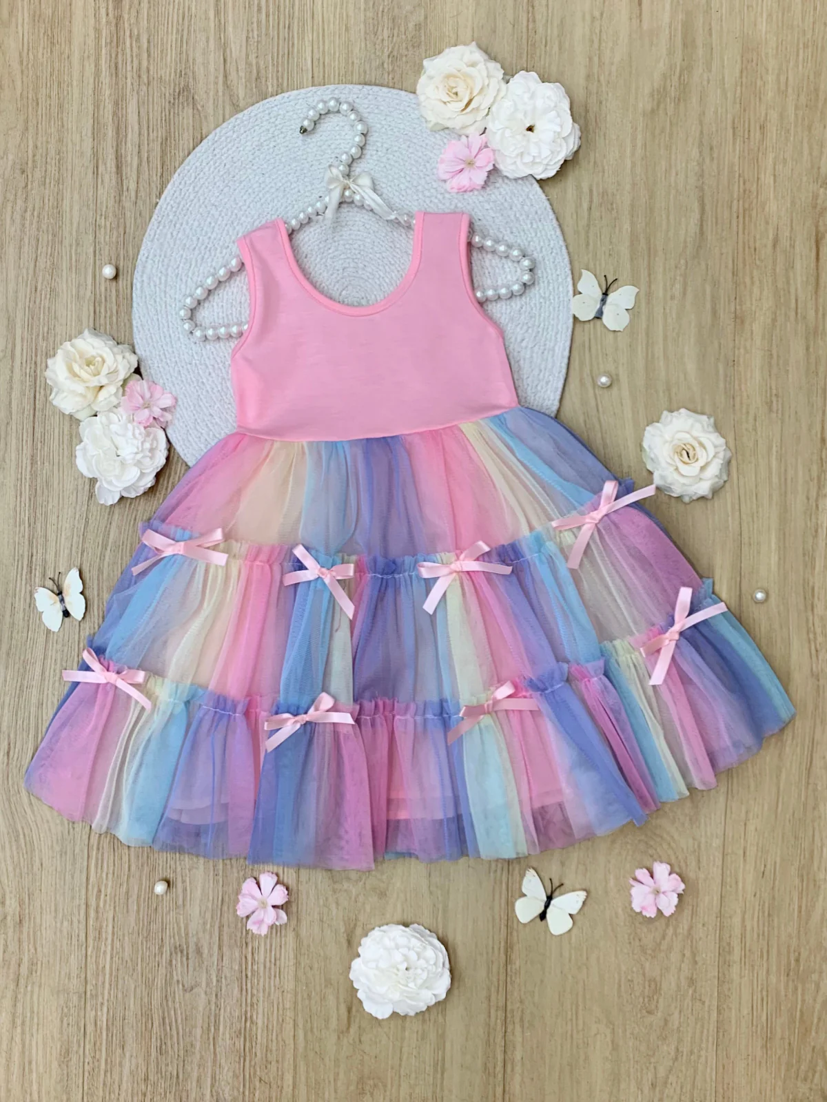 Pastel Blooms Bows Sleeveless Tutu Dress - Image 5