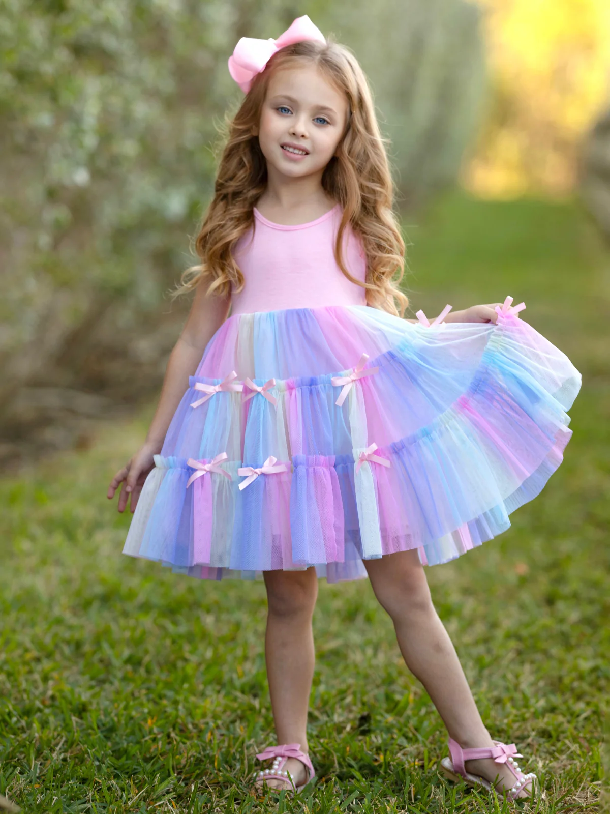 Pastel Blooms Bows Sleeveless Tutu Dress - Image 6