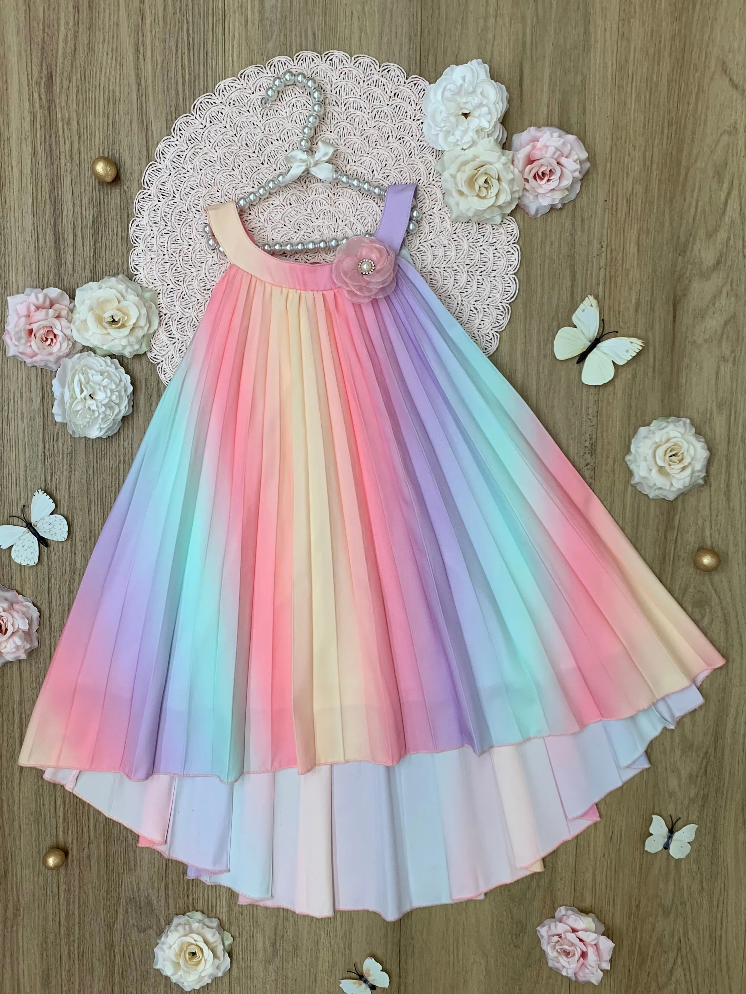 Rainbow Pleated Hi-Lo Swing Dress - Image 3