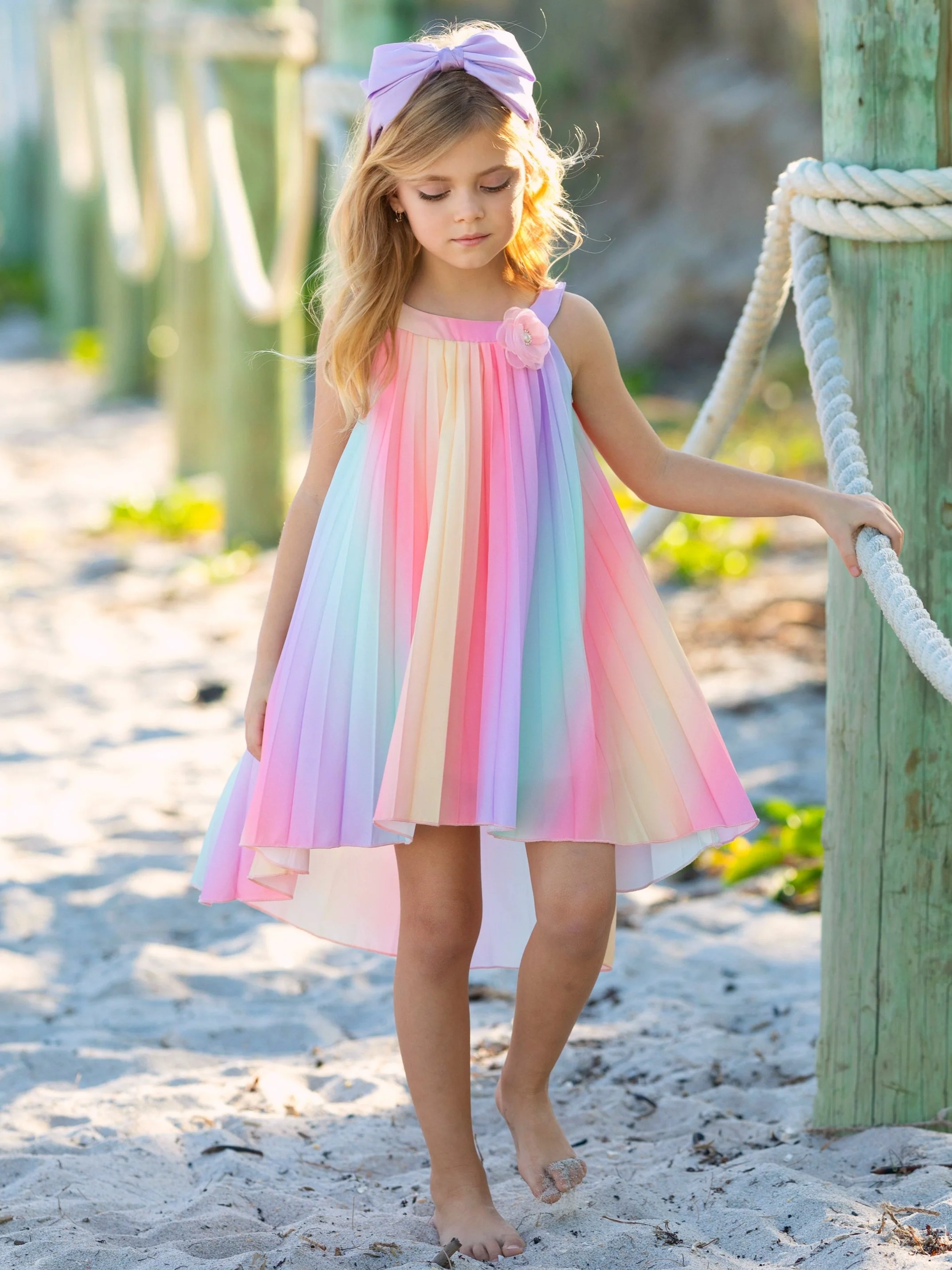 Rainbow Pleated Hi-Lo Swing Dress - Image 4