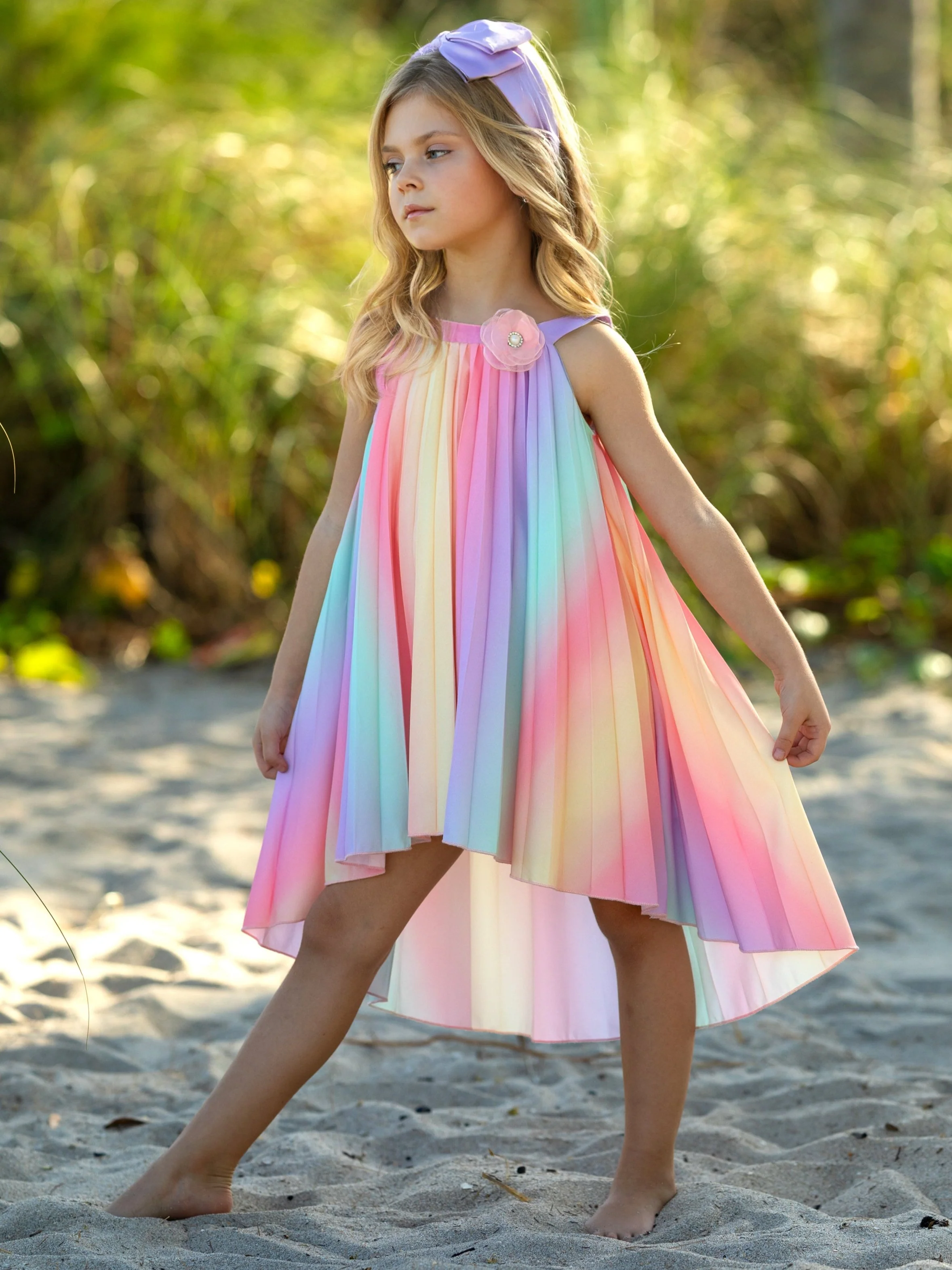 Rainbow Pleated Hi-Lo Swing Dress - Image 5