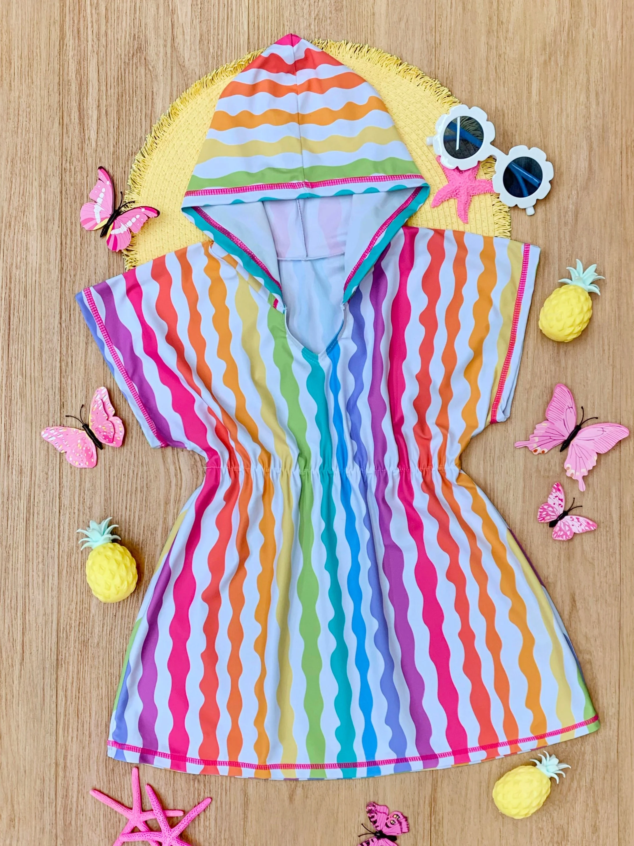 Rainbow Waves Hooded Beach Cover-Up - Image 2
