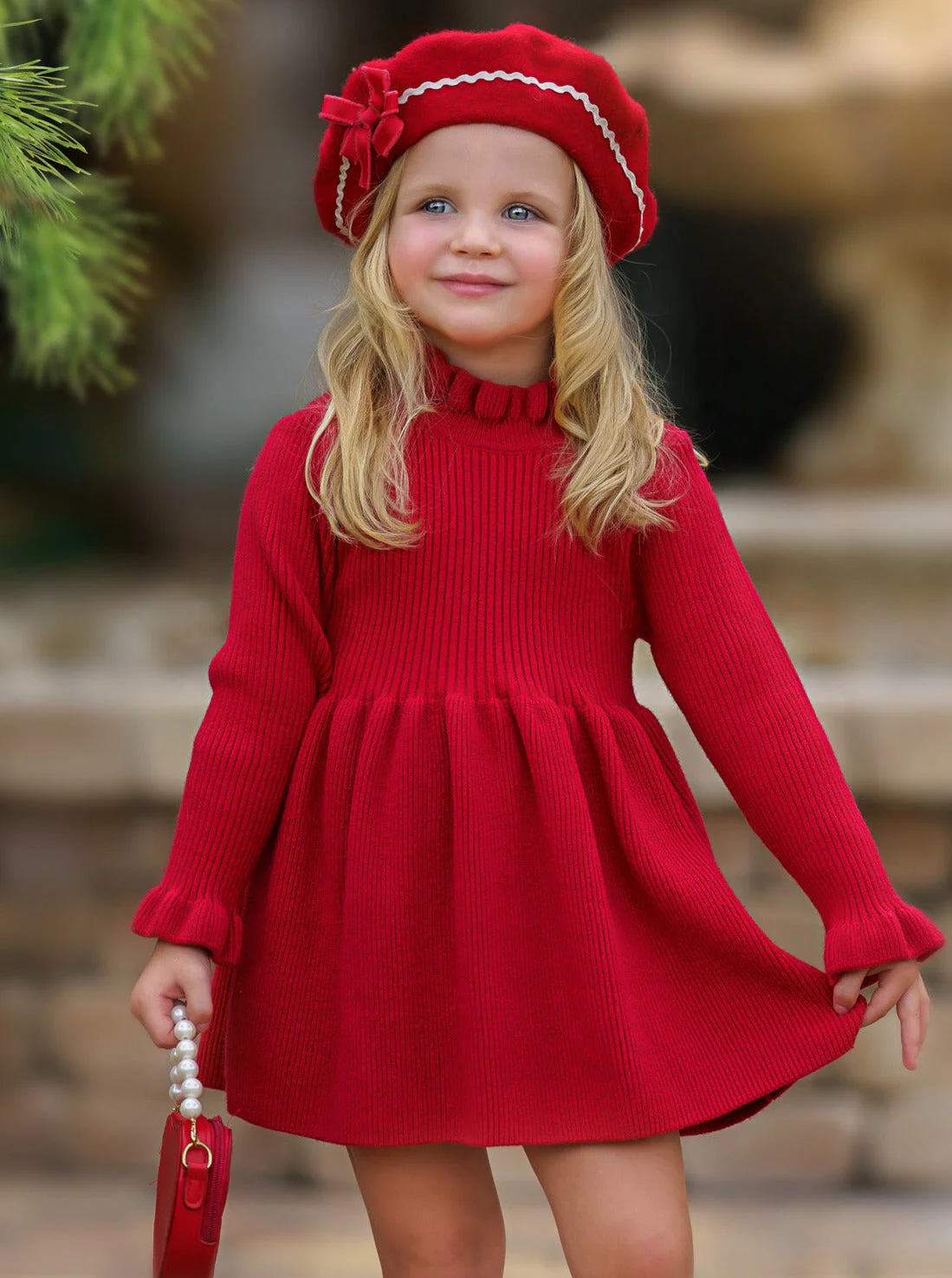Cozy Charm Red Ribbed Long Sleeve Sweater Dress - Image 2