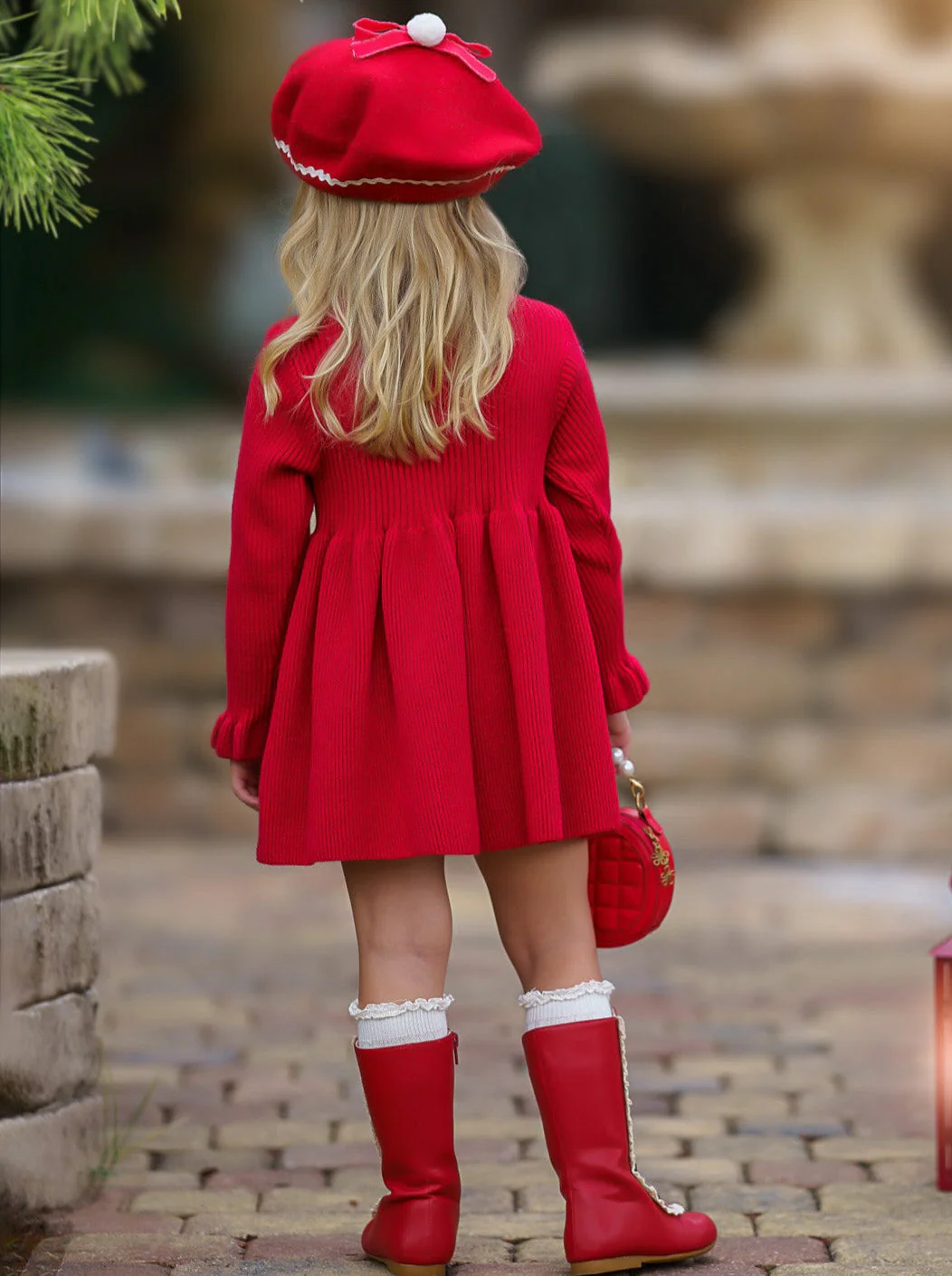 Cozy Charm Red Ribbed Long Sleeve Sweater Dress - Image 4