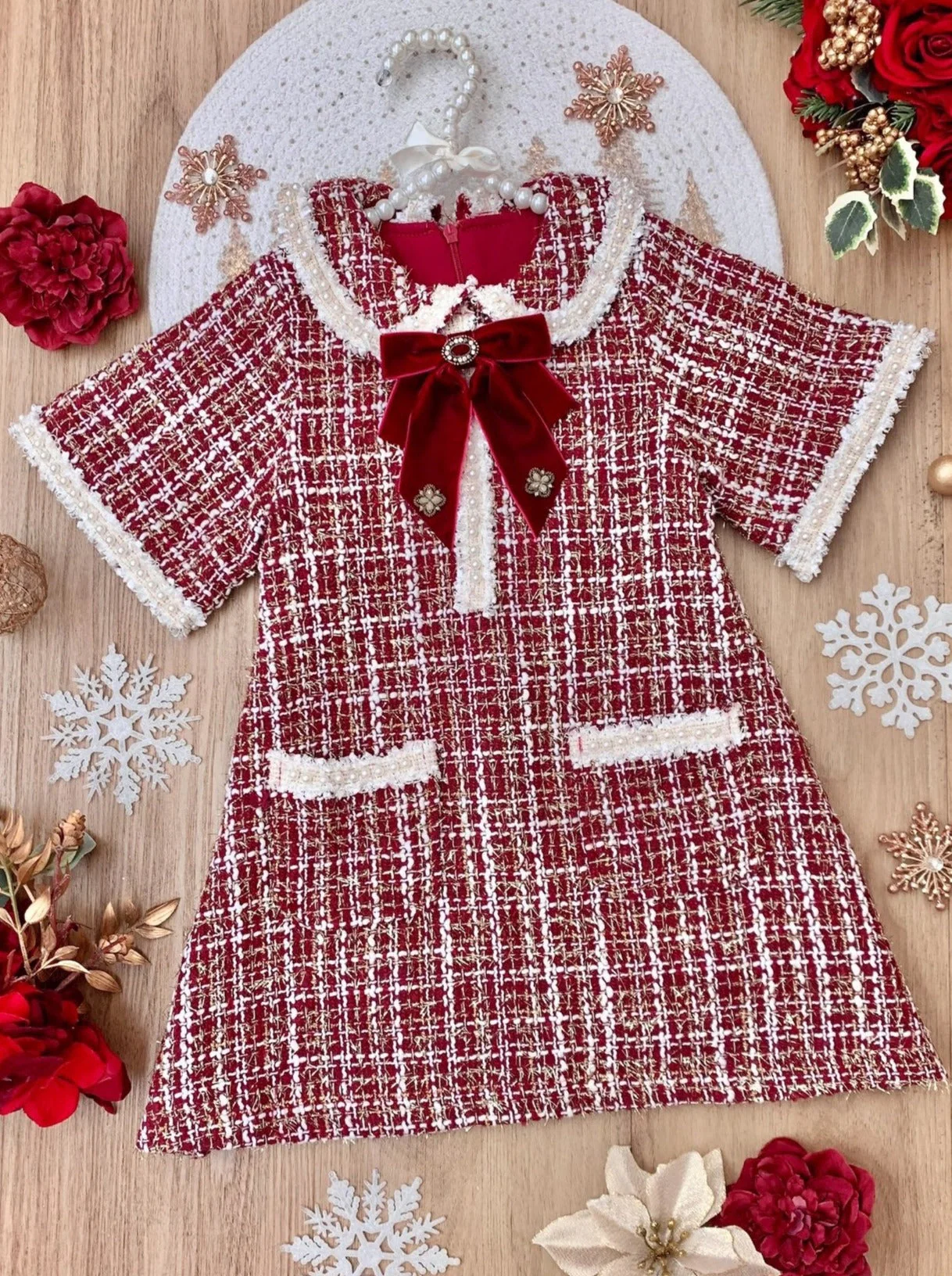Cozy Meets Chic Red Plaid Tweed Dress - Image 2