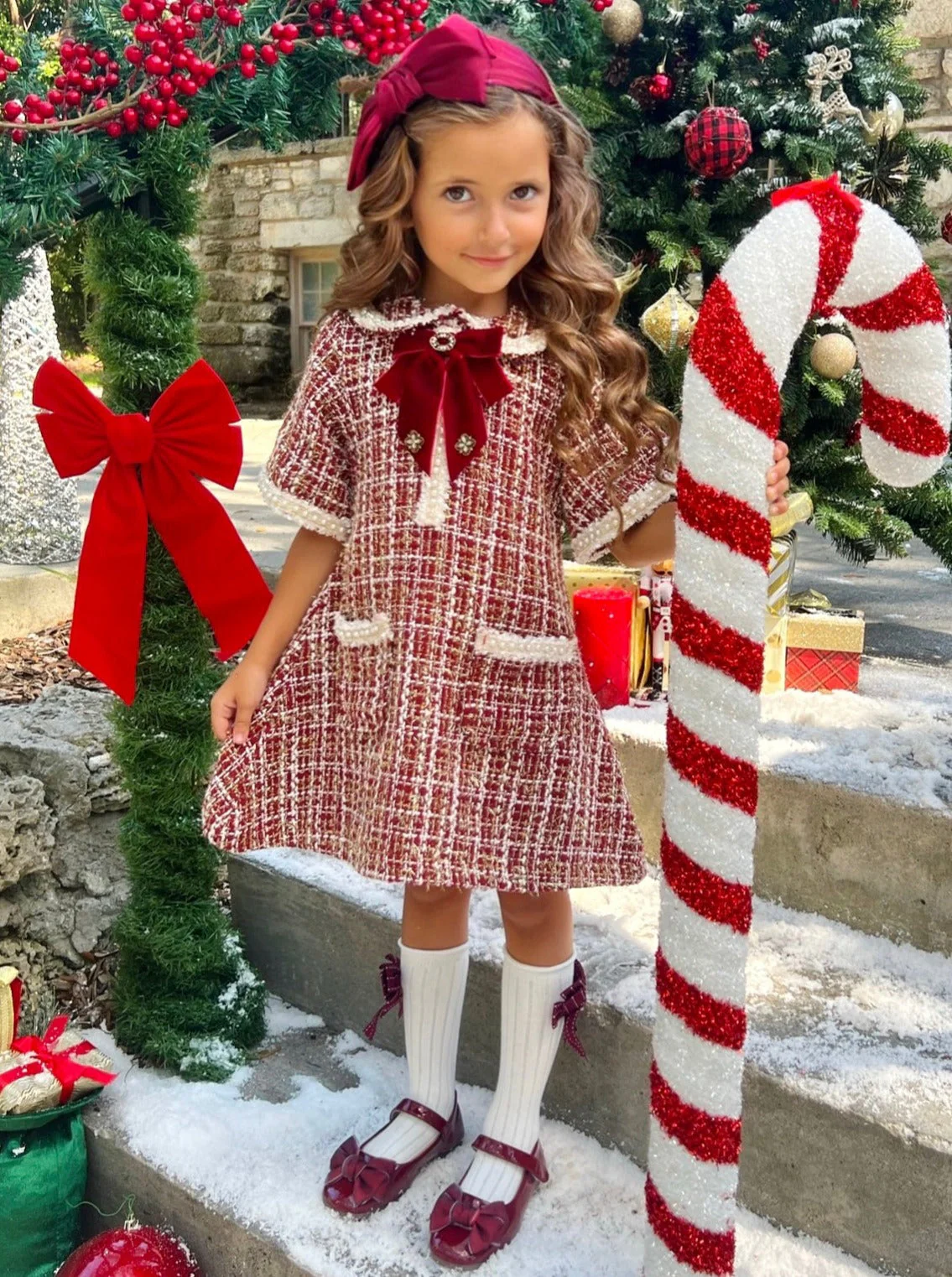Cozy Meets Chic Red Plaid Tweed Dress - Image 5