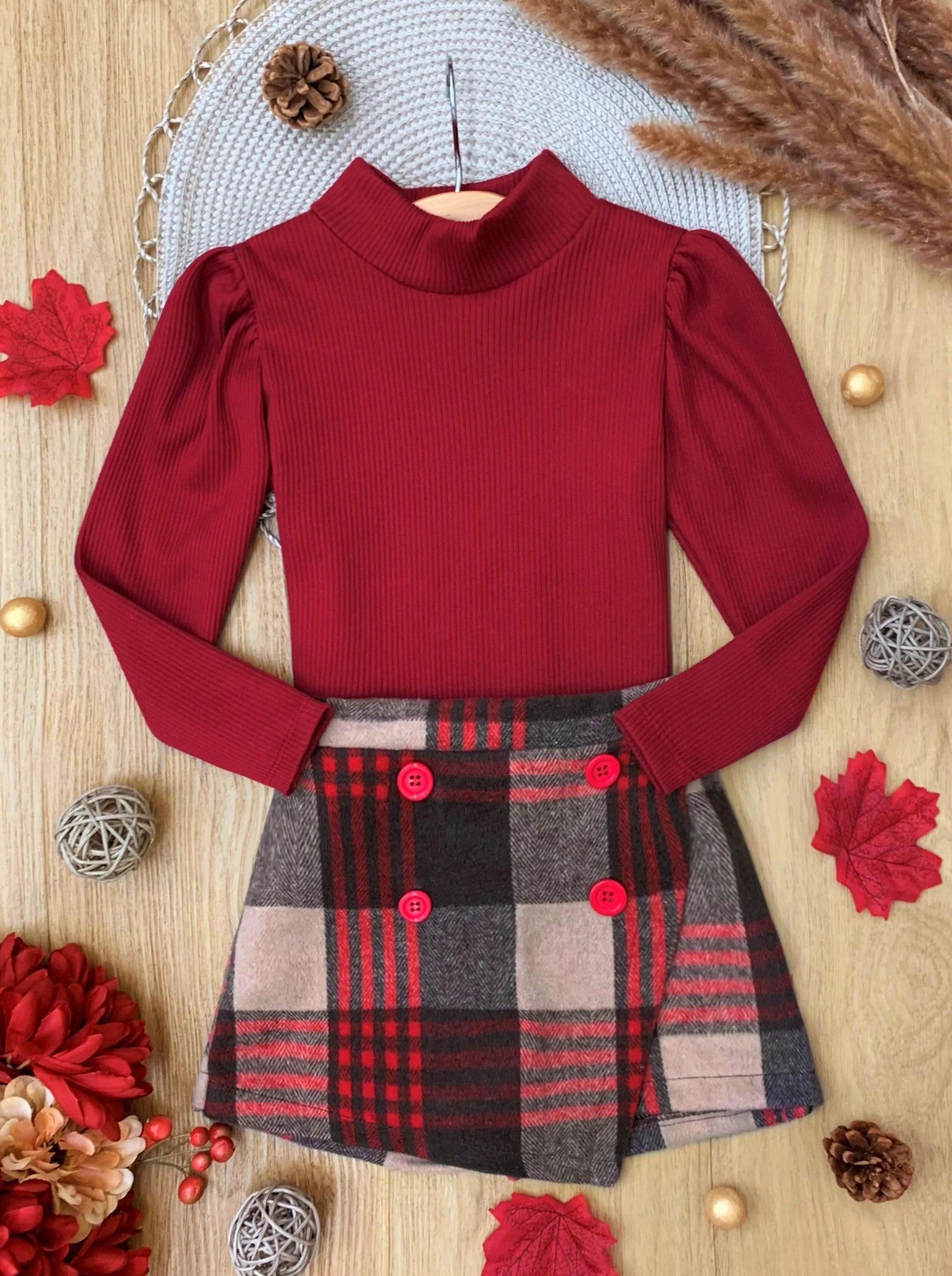 Picture Perfect Turtleneck Knit Sweater and Checkered Skort Set - Image 3