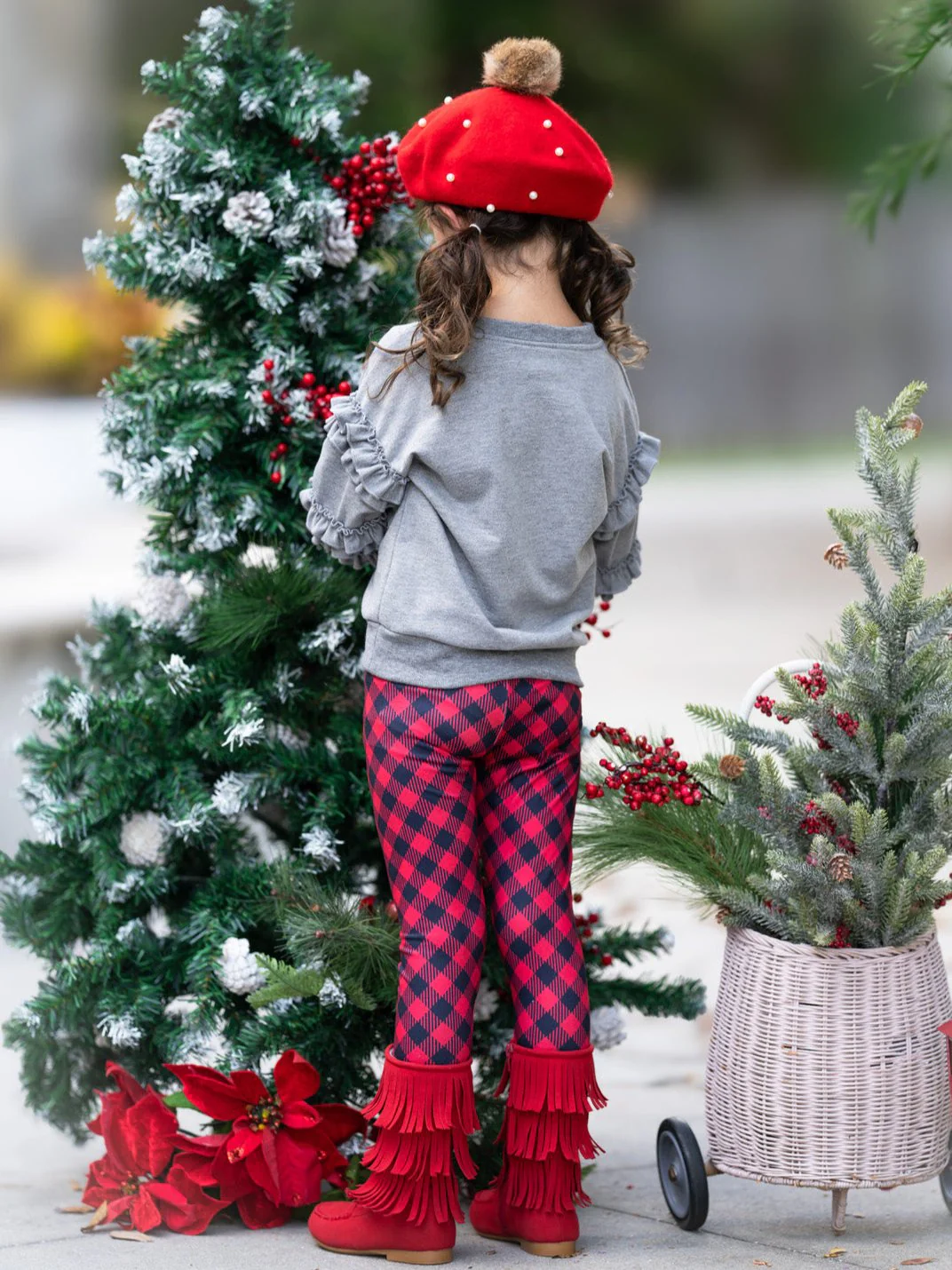 Reindeer Delight Ruffle Top and Buffalo Plaid Legging Set - Image 4