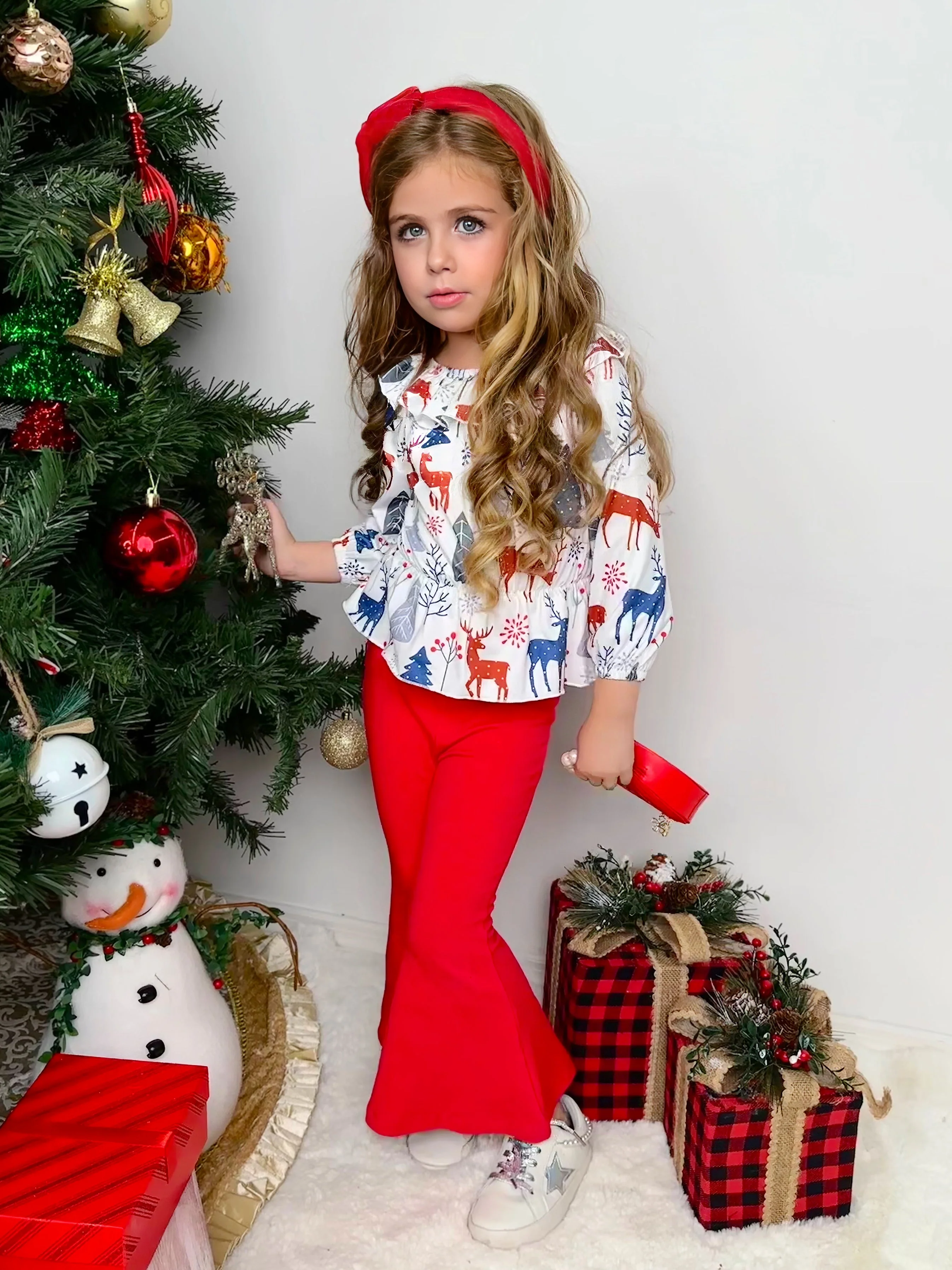 Winter Magic Reindeer Top and Flared Legging Set - Image 2