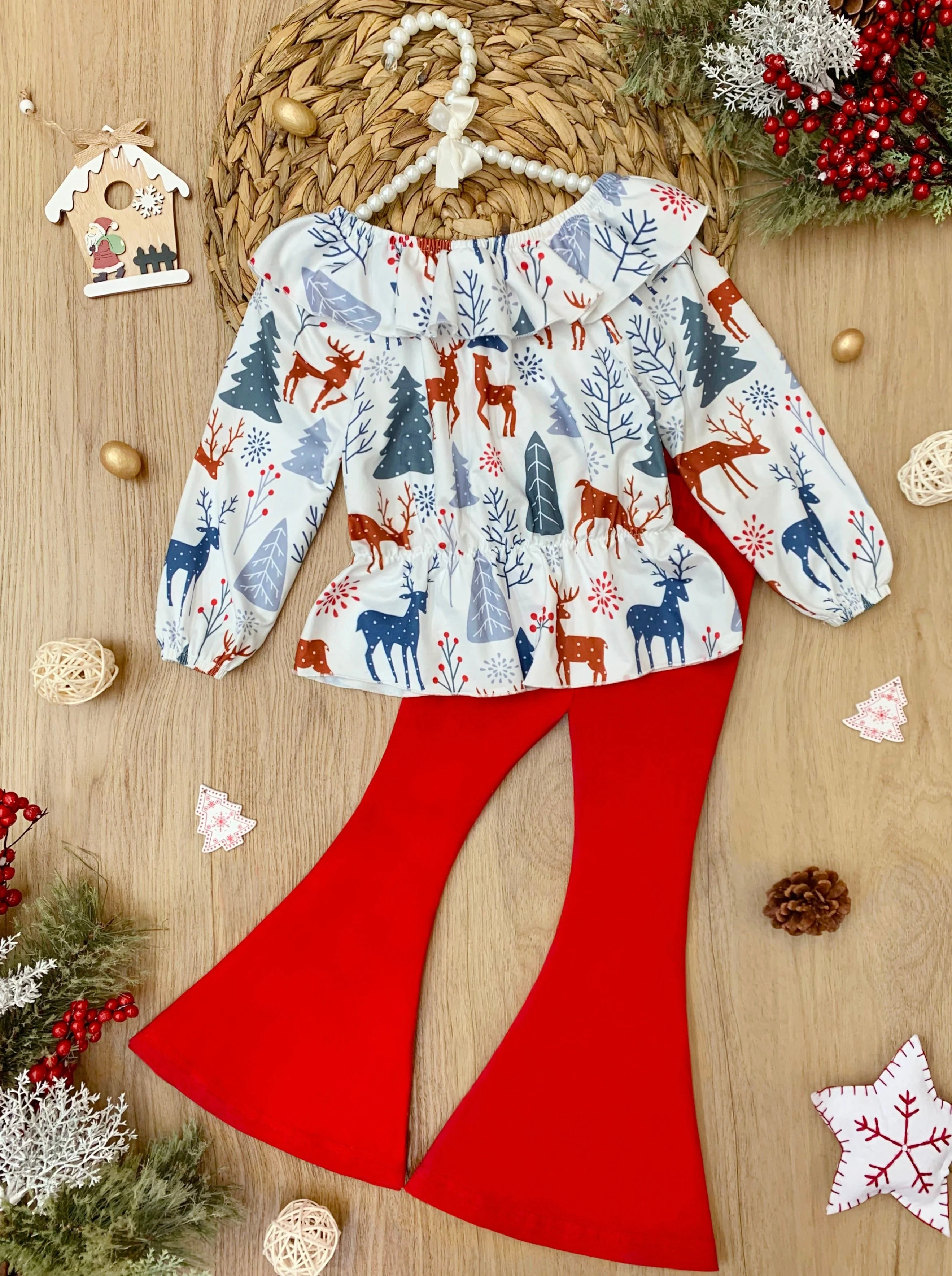 Winter Magic Reindeer Top and Flared Legging Set - Image 3