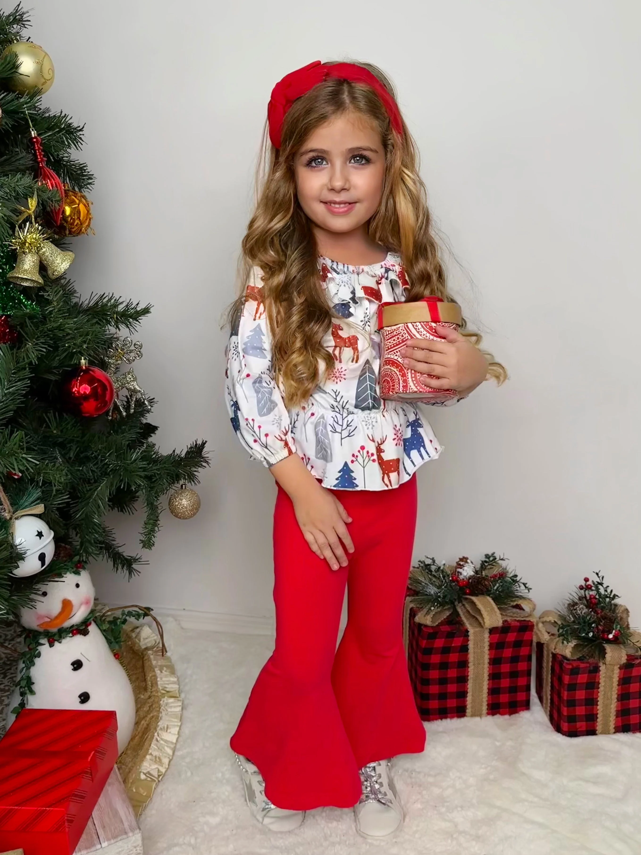 Winter Magic Reindeer Top and Flared Legging Set - Image 6