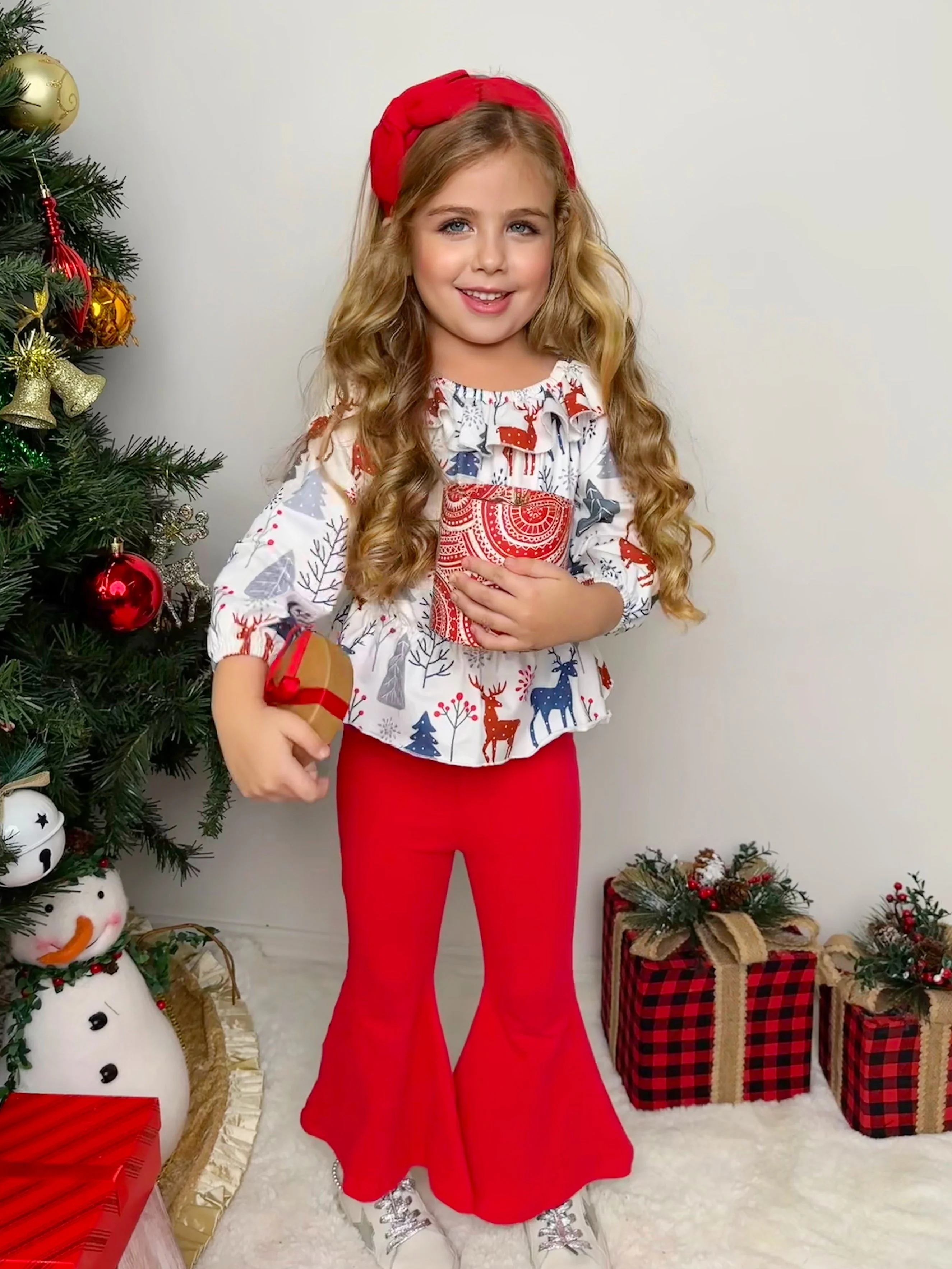 Winter Magic Reindeer Top and Flared Legging Set - Image 8