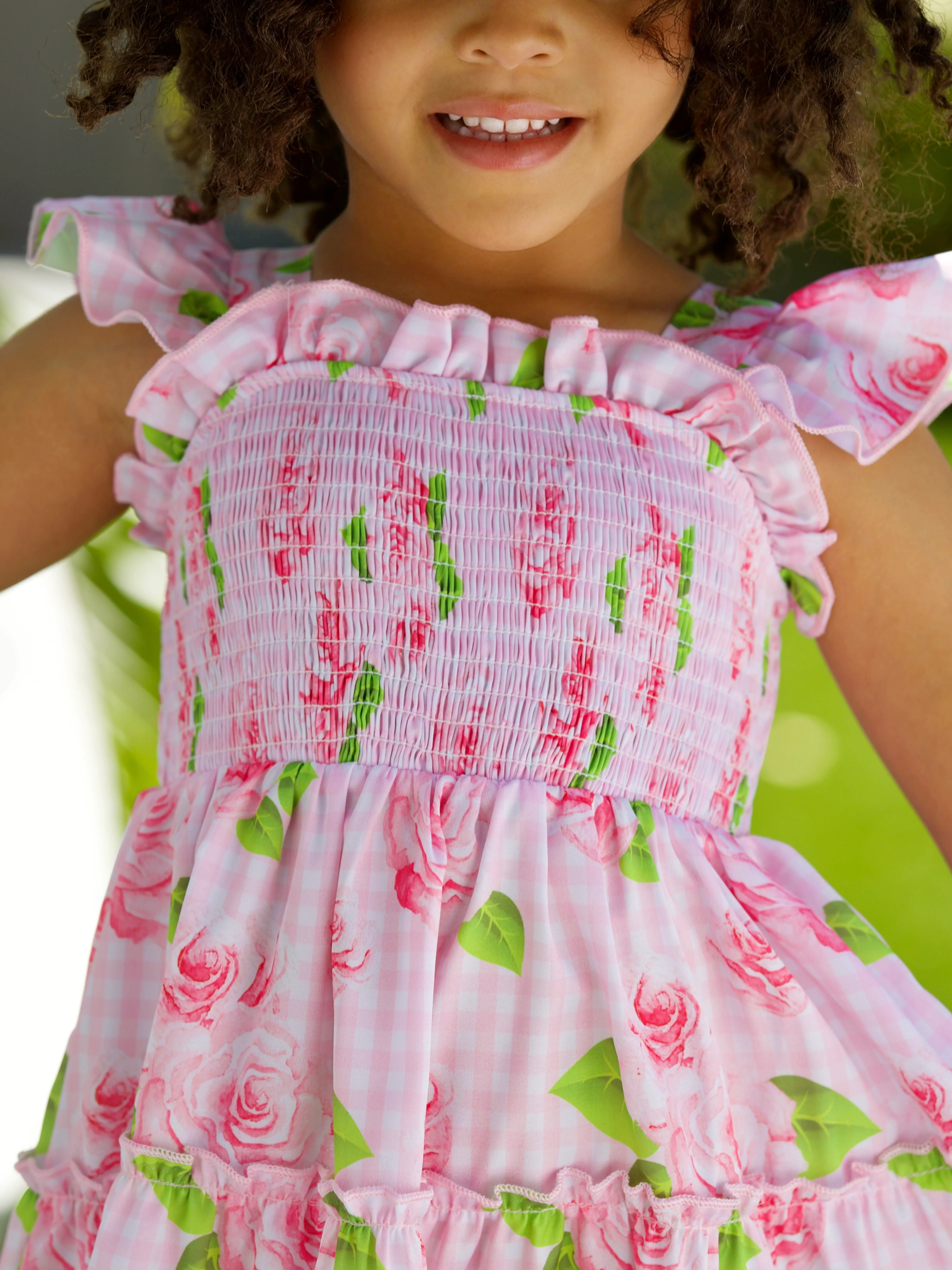 Rose Garden Gingham Smocked Tiered Dress - Image 3