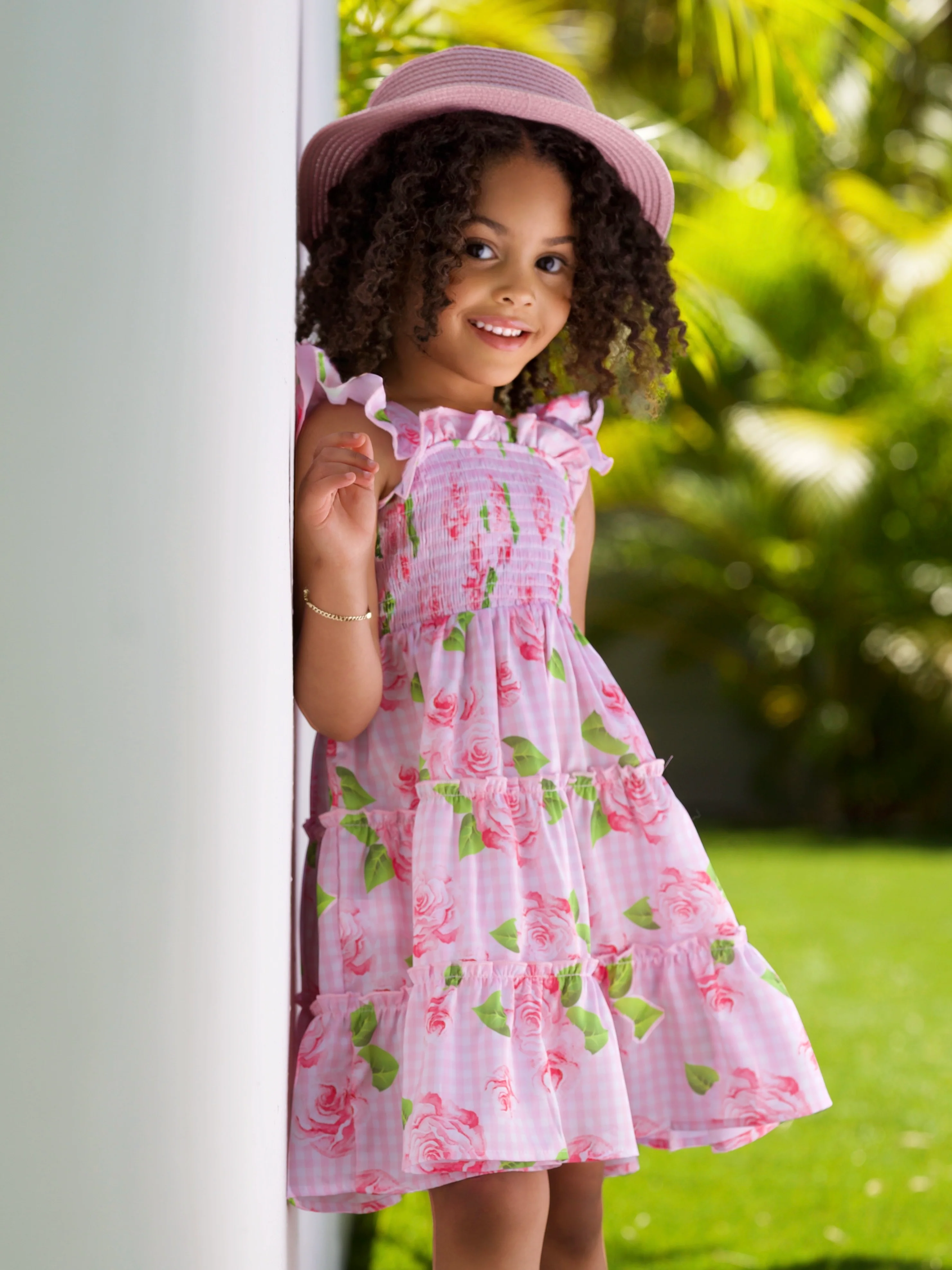 Rose Garden Gingham Smocked Tiered Dress - Image 4