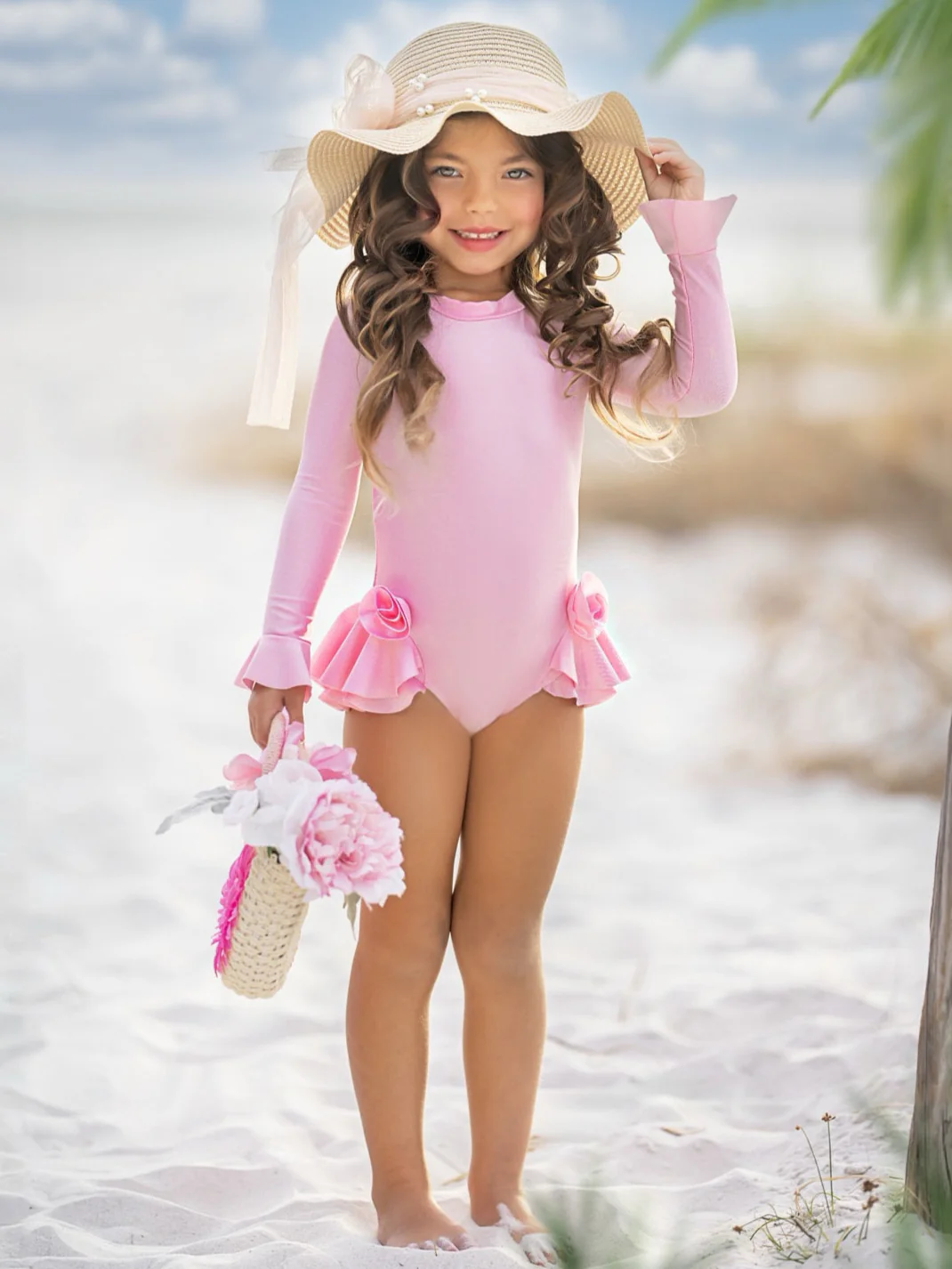 Rose Petal Rash Guard One-Piece Swimsuit - Image 4