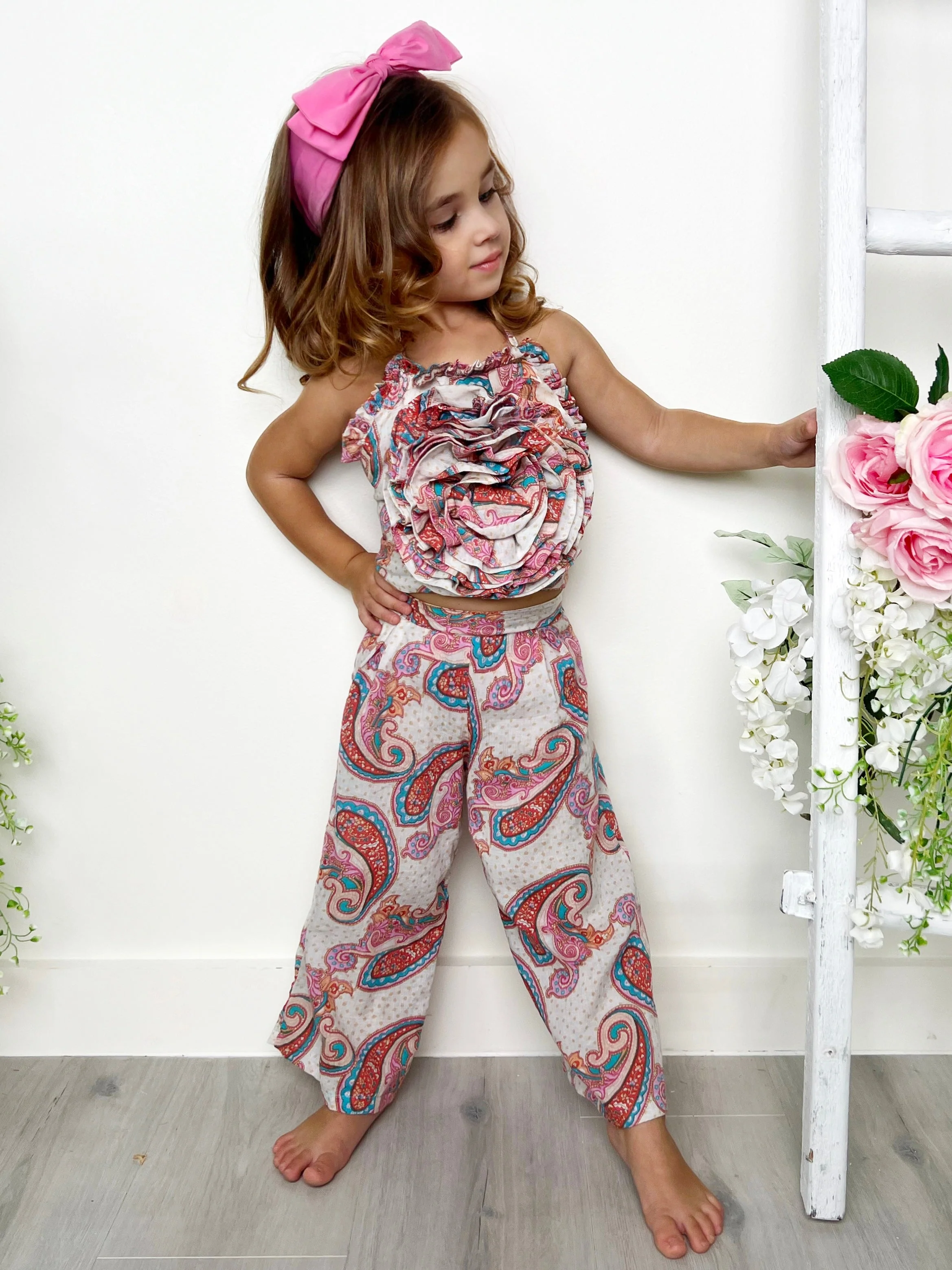 Born To Bloom Rose Top and Paisley Palazzo Pants Set - Image 2