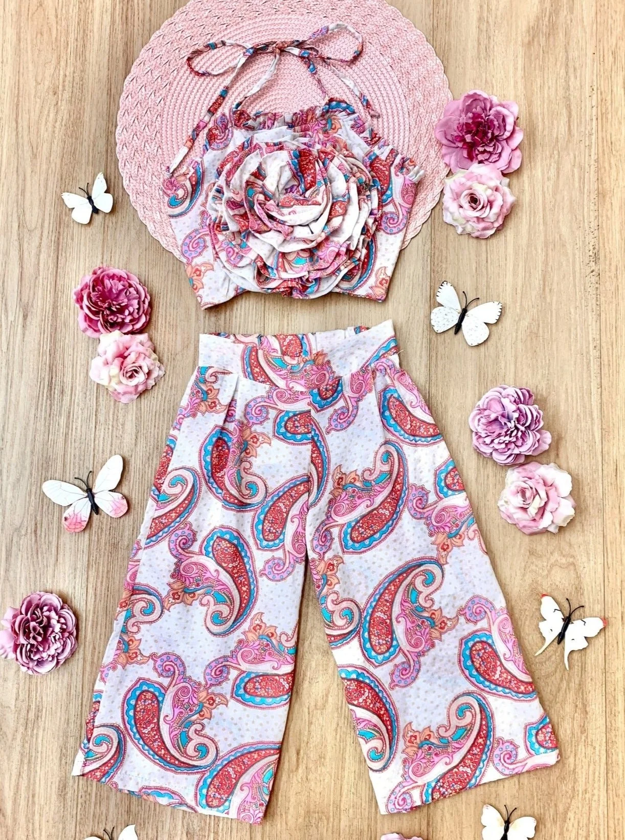 Born To Bloom Rose Top and Paisley Palazzo Pants Set - Image 4