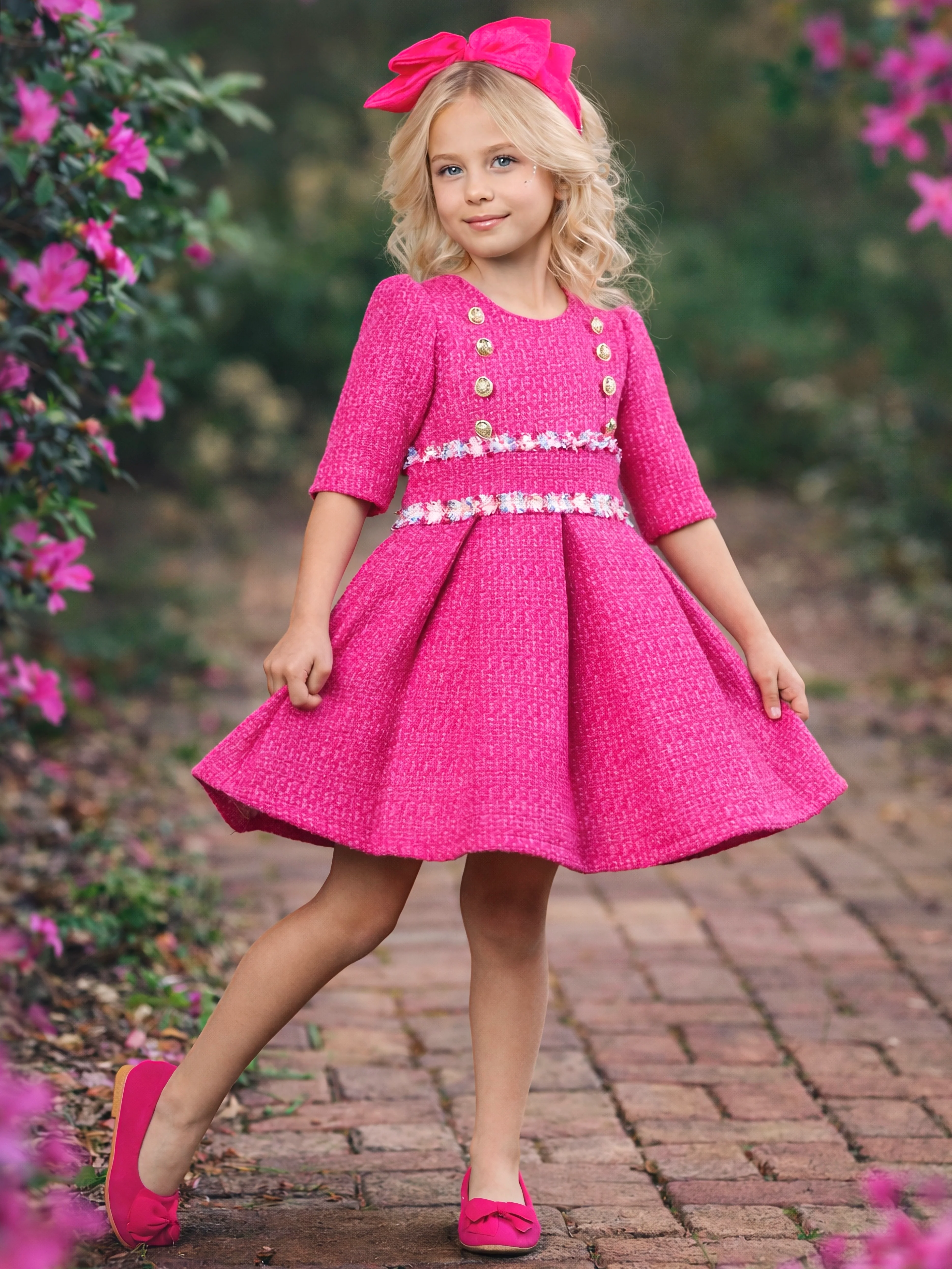 Petal Pink Tweed Spring Party Dress - Image 3