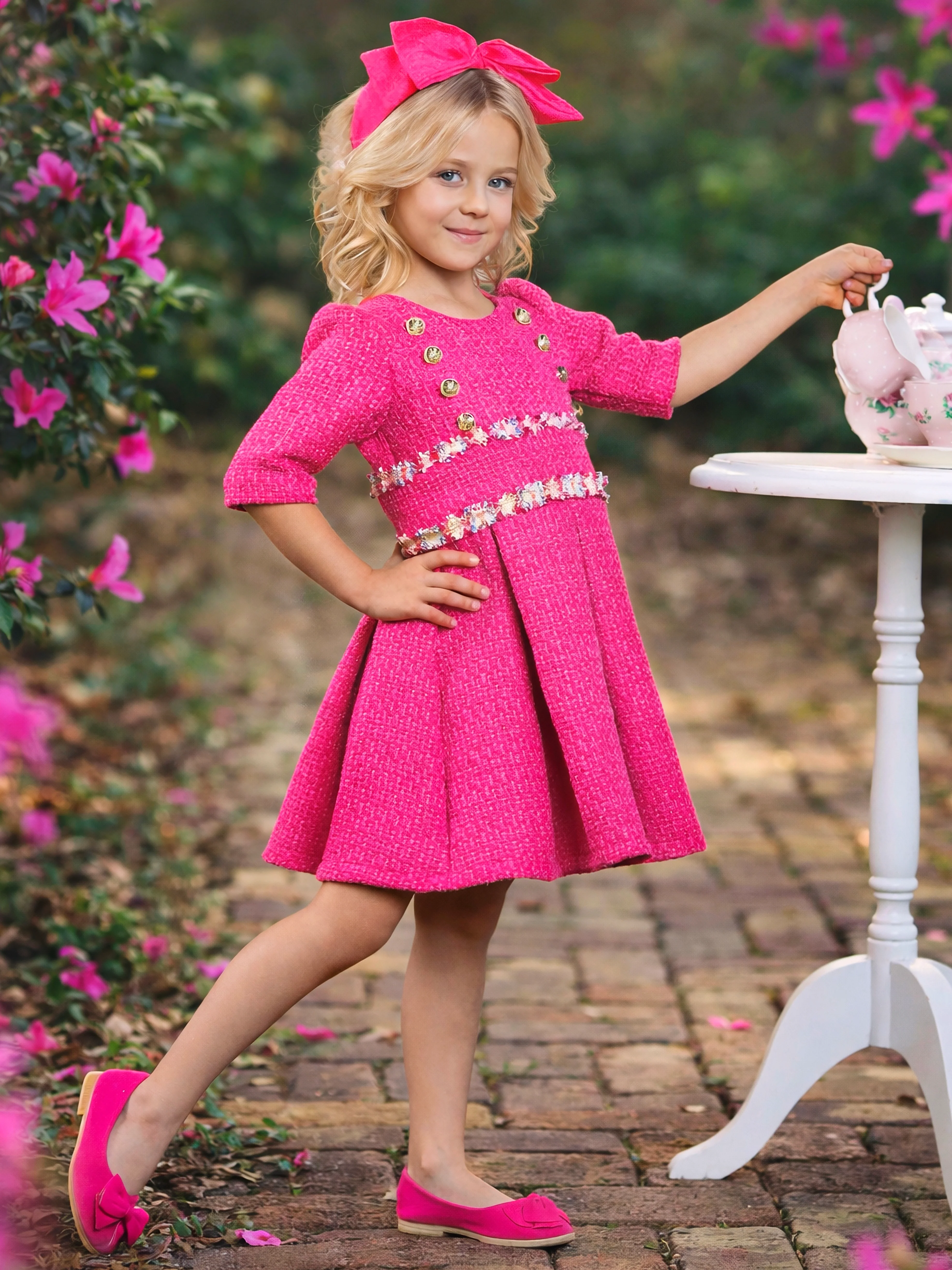 Petal Pink Tweed Spring Party Dress - Image 4