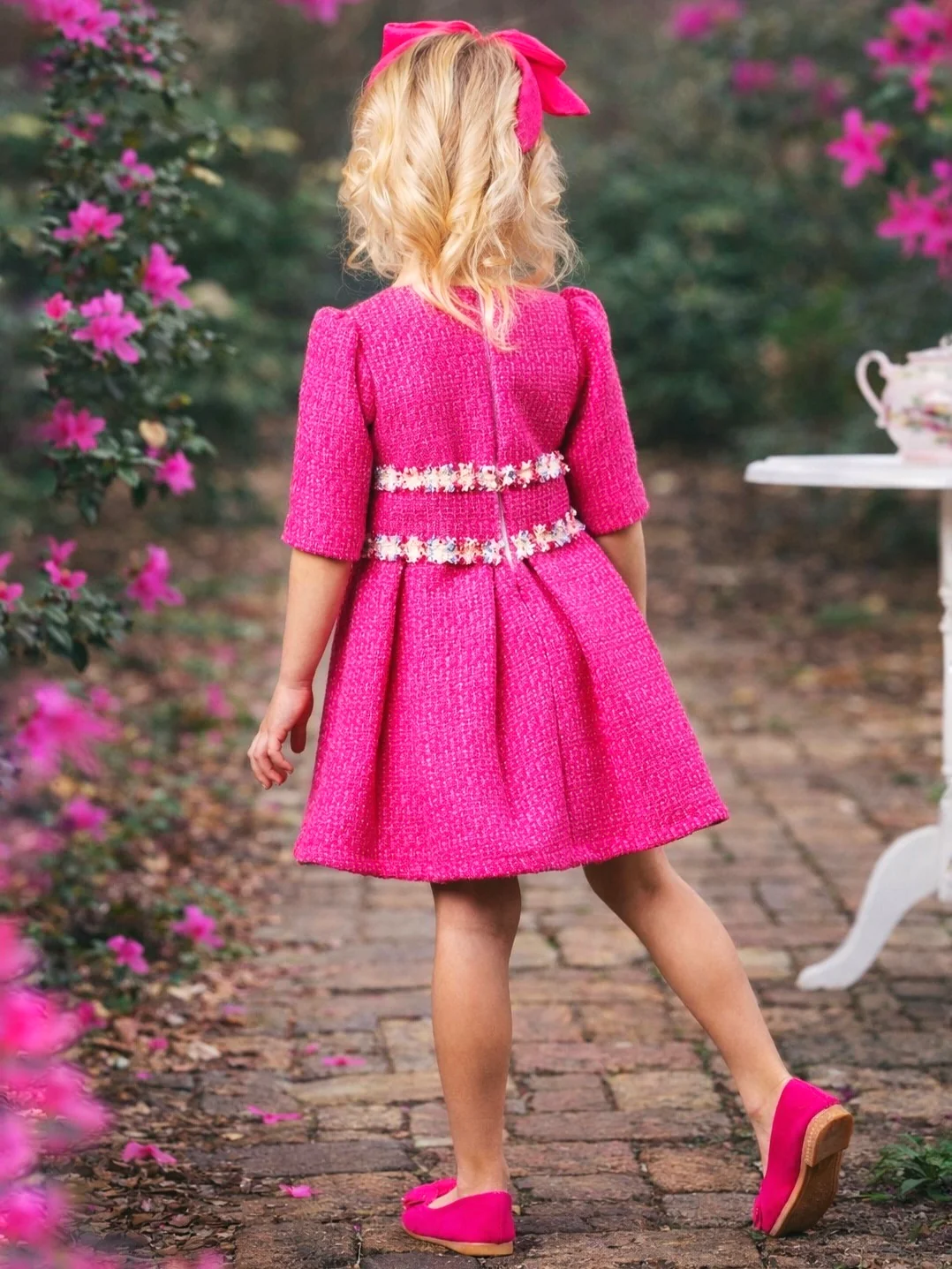 Petal Pink Tweed Spring Party Dress - Image 6