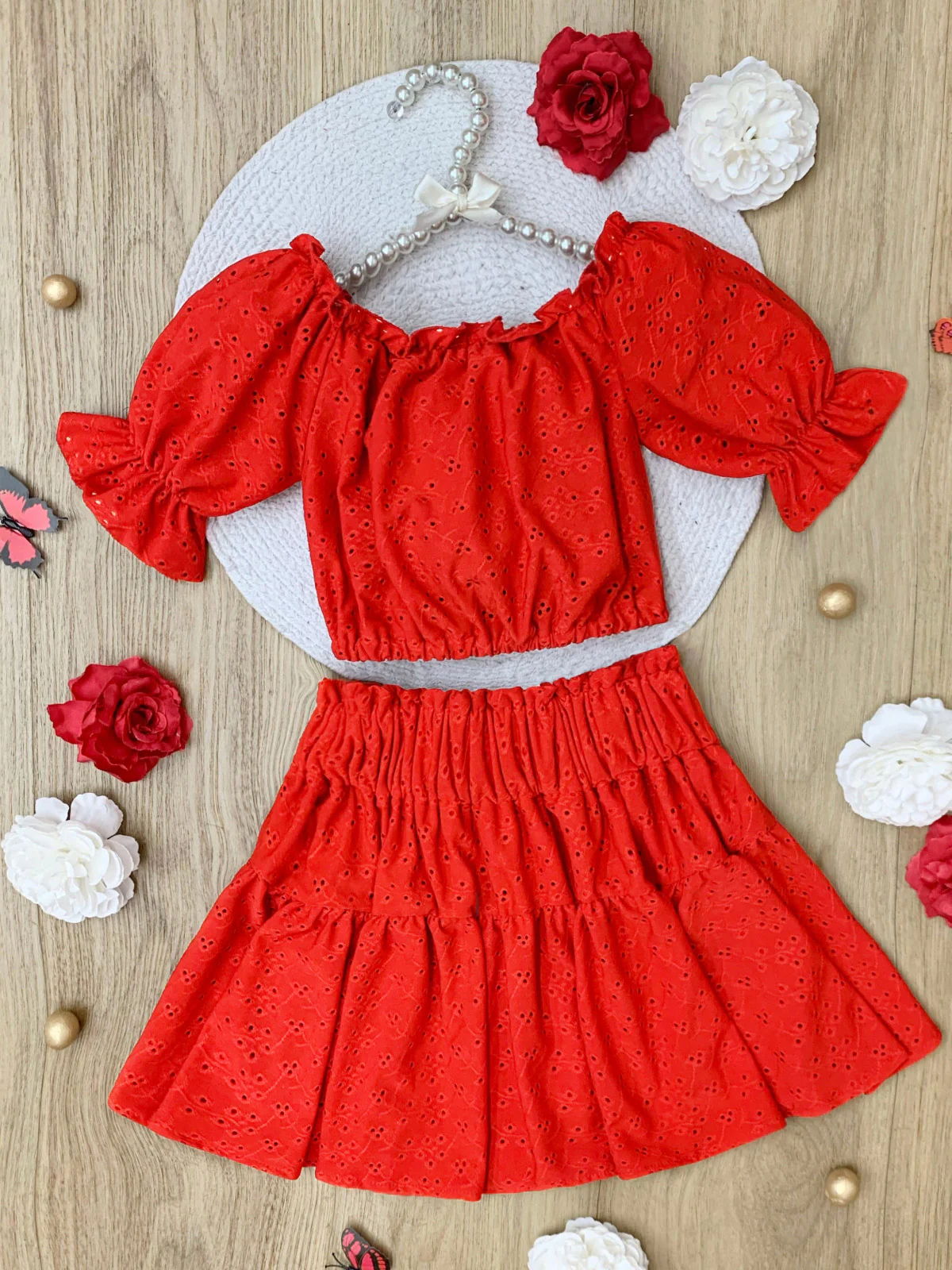 Rosette Charm Eyelet Top & Skirt Set - Image 2