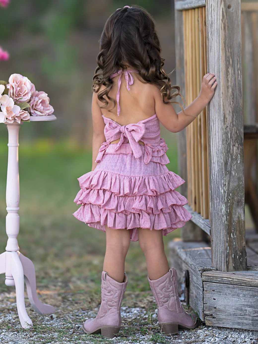 Rosewood Linen Ruffle Halter Top and Skirt Set - Image 4