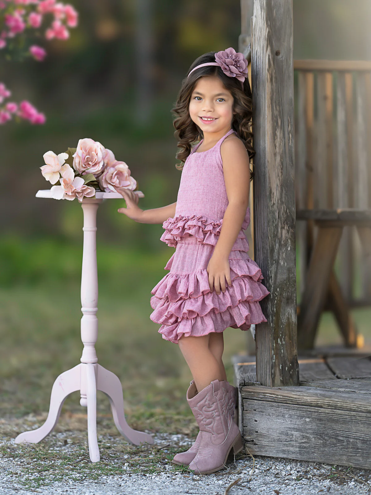 Rosewood Linen Ruffle Halter Top and Skirt Set - Image 5