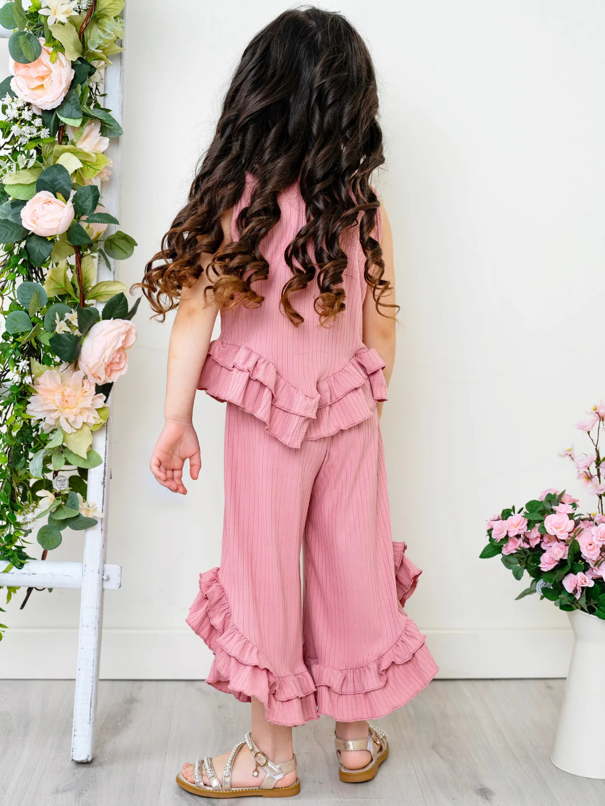 Rosewood Ribbed Ruffle Tank and Pants Set - Image 3