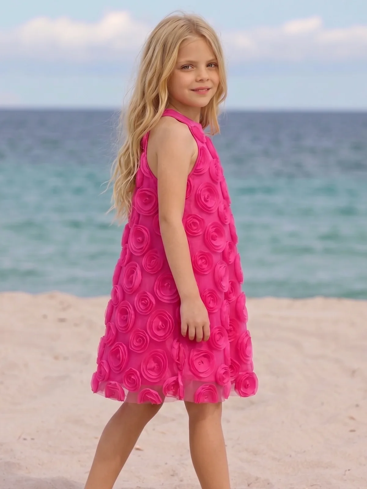 Rosy Swirl Fuchsia Sleeveless Dress - Image 2