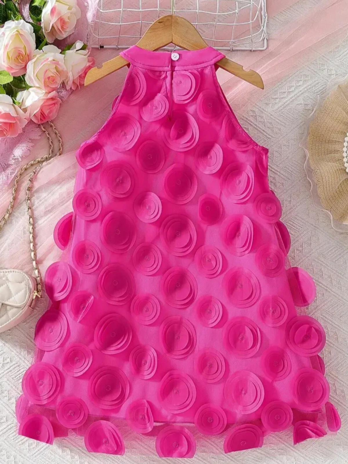 Rosy Swirl Fuchsia Sleeveless Dress - Image 4