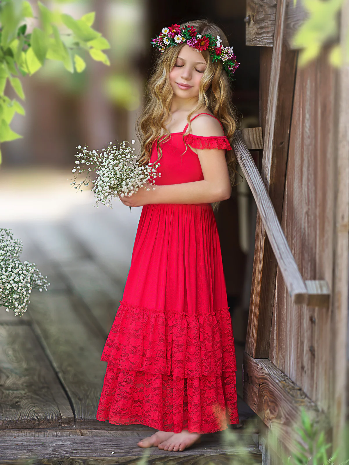 Ruby Red Tiered Lace Ruffle Maxi Dress - Image 3