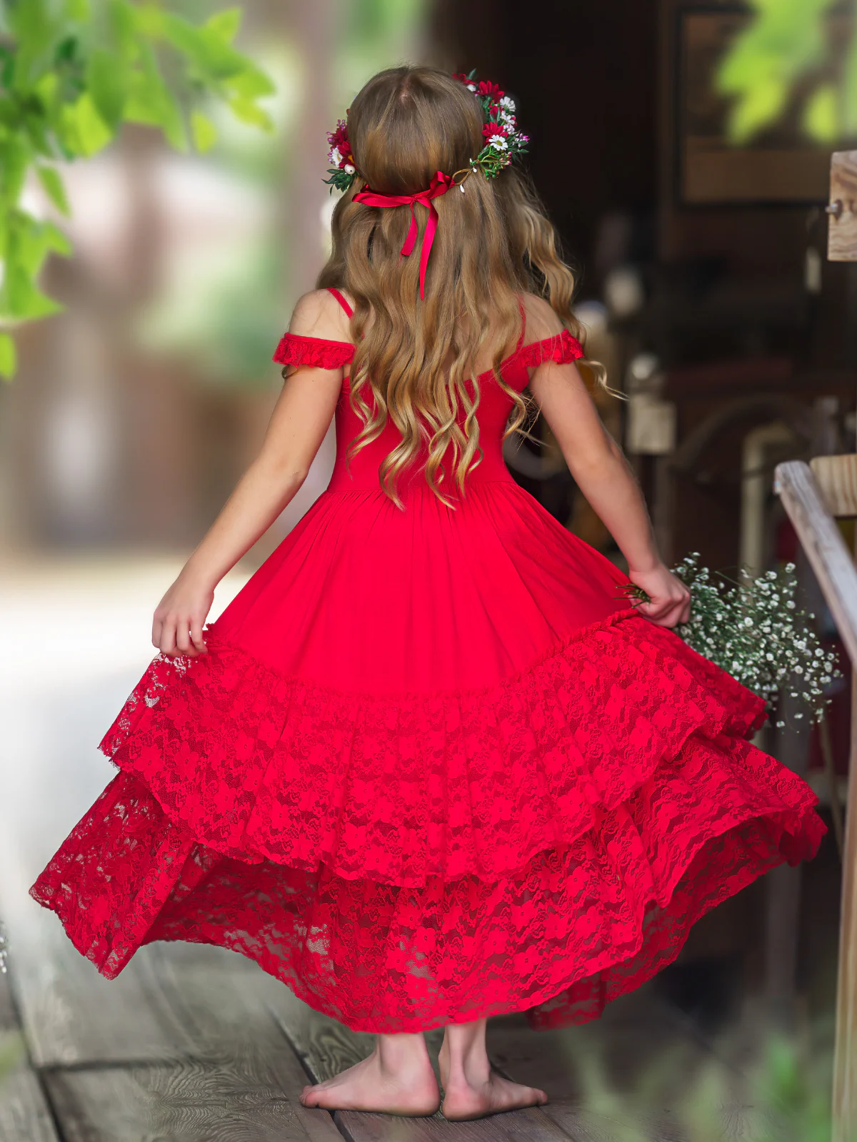 Ruby Red Tiered Lace Ruffle Maxi Dress - Image 4