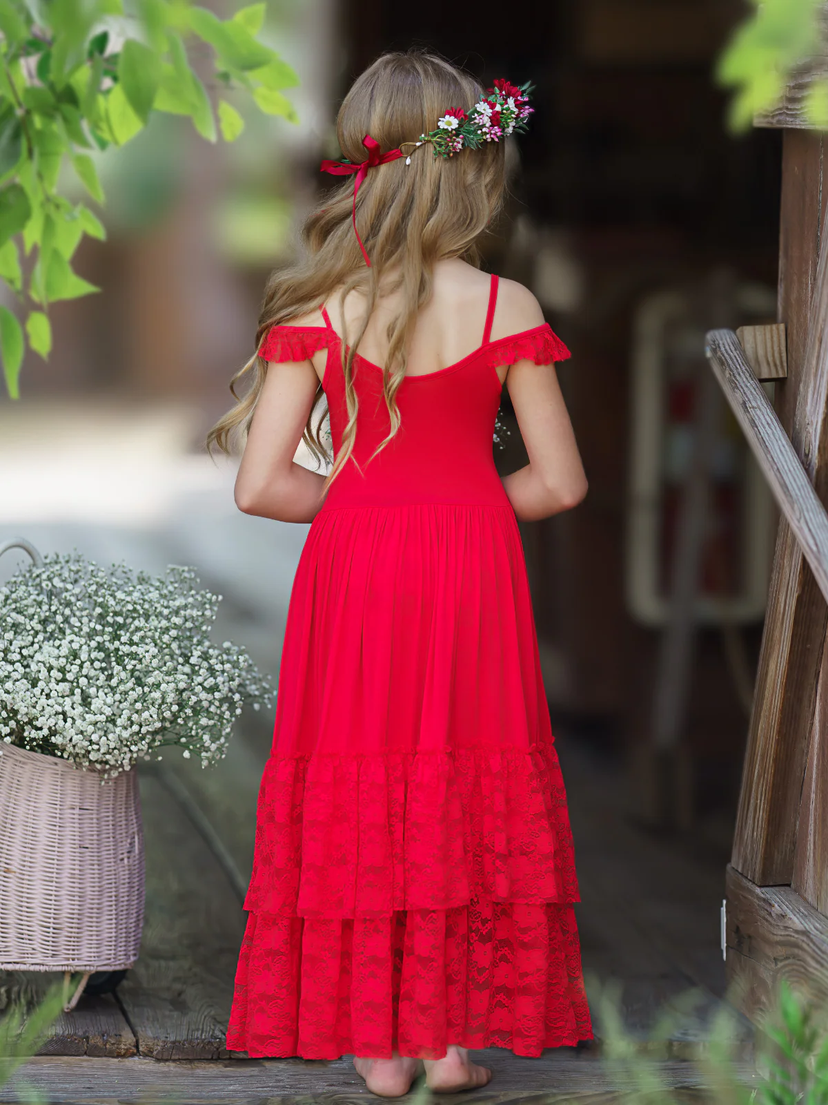 Ruby Red Tiered Lace Ruffle Maxi Dress - Image 5