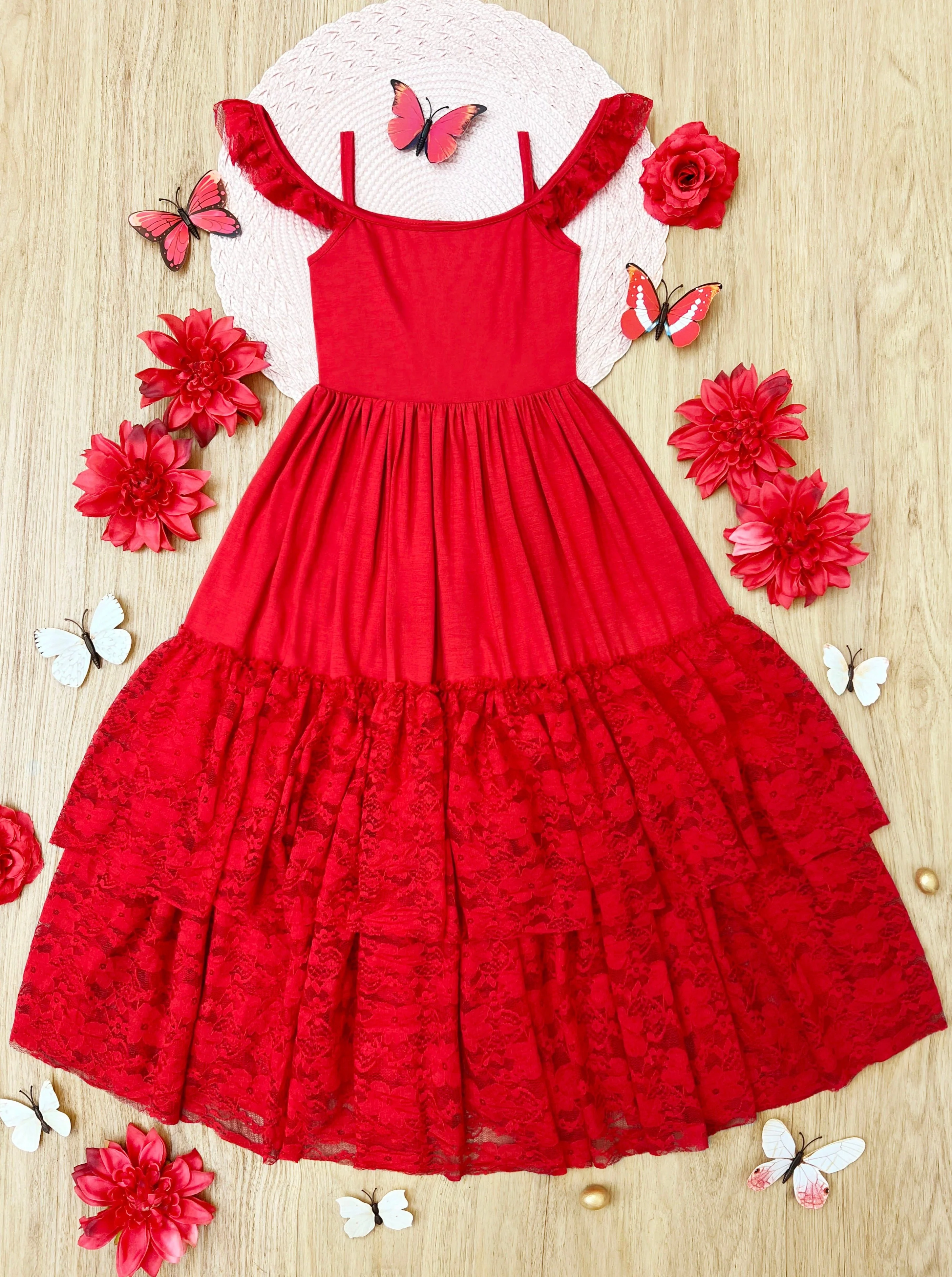 Ruby Red Tiered Lace Ruffle Maxi Dress - Image 6