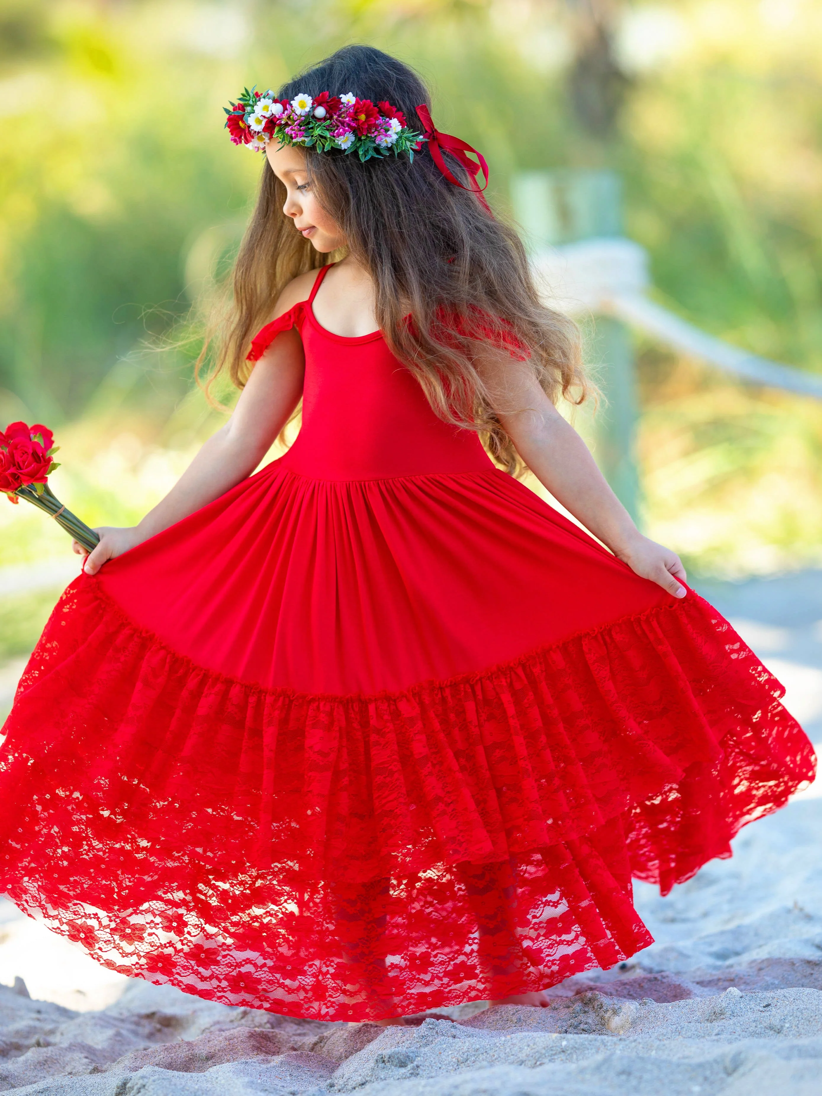 Ruby Red Tiered Lace Ruffle Maxi Dress - Image 7