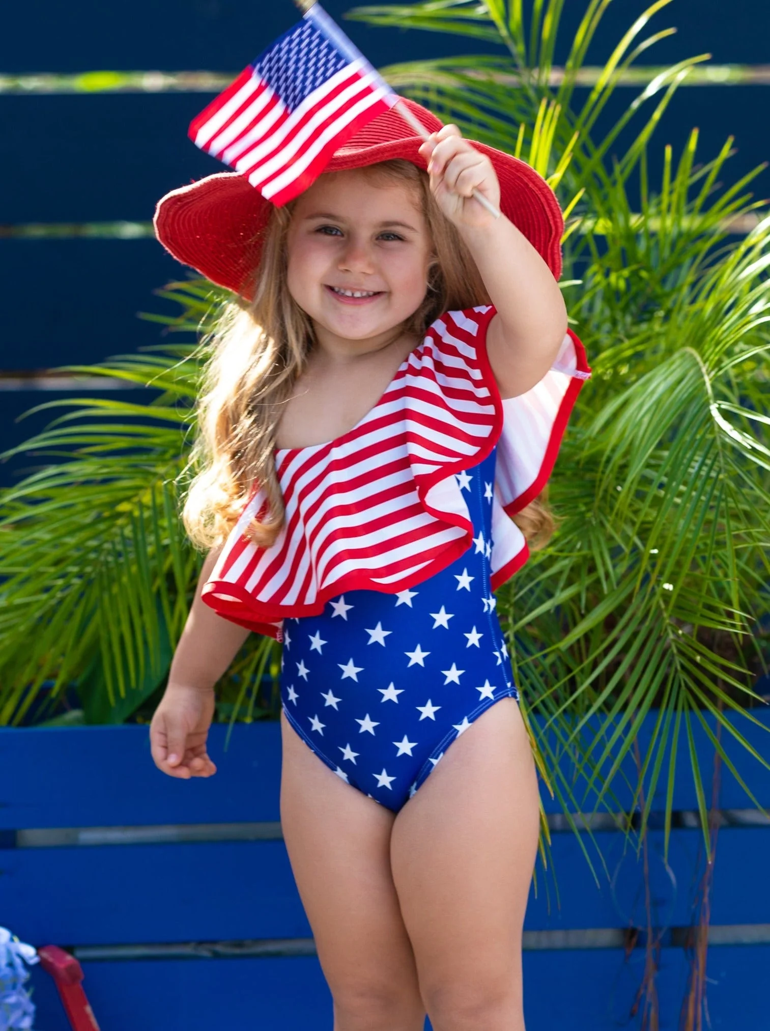 USA Ruffle One Shoulder One Piece Swimsuit - Image 2