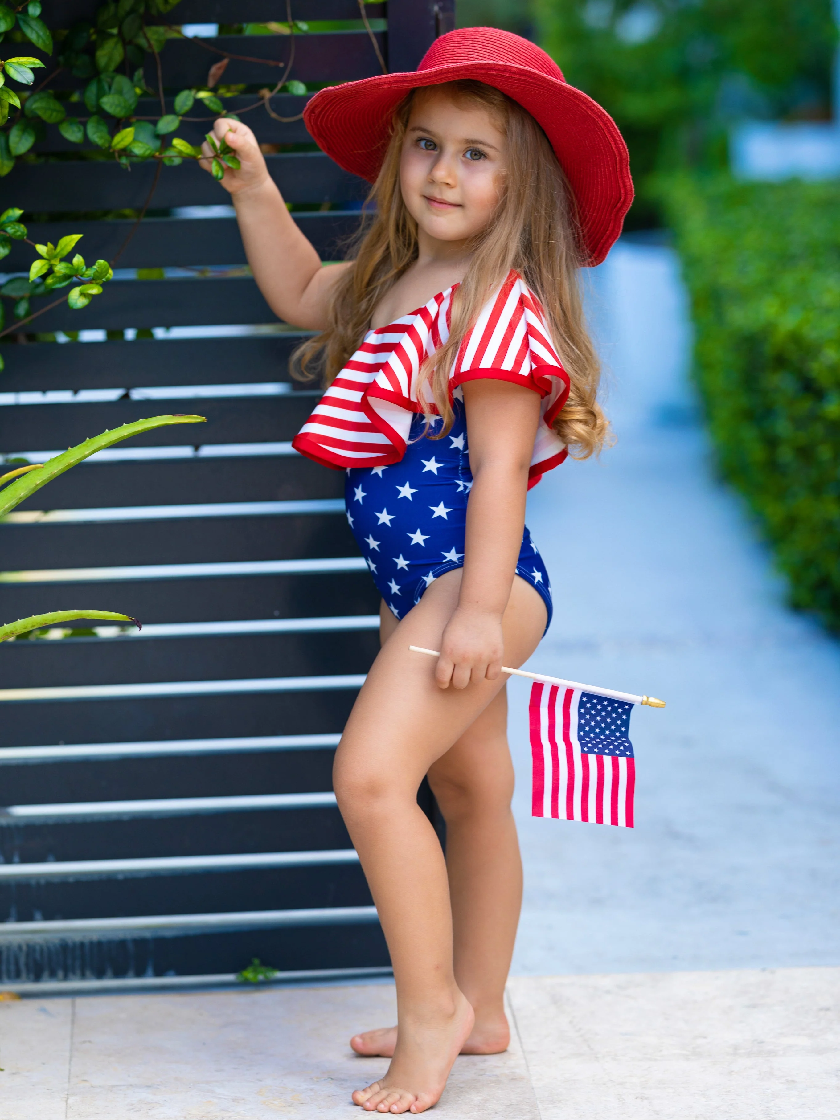 USA Ruffle One Shoulder One Piece Swimsuit - Image 3