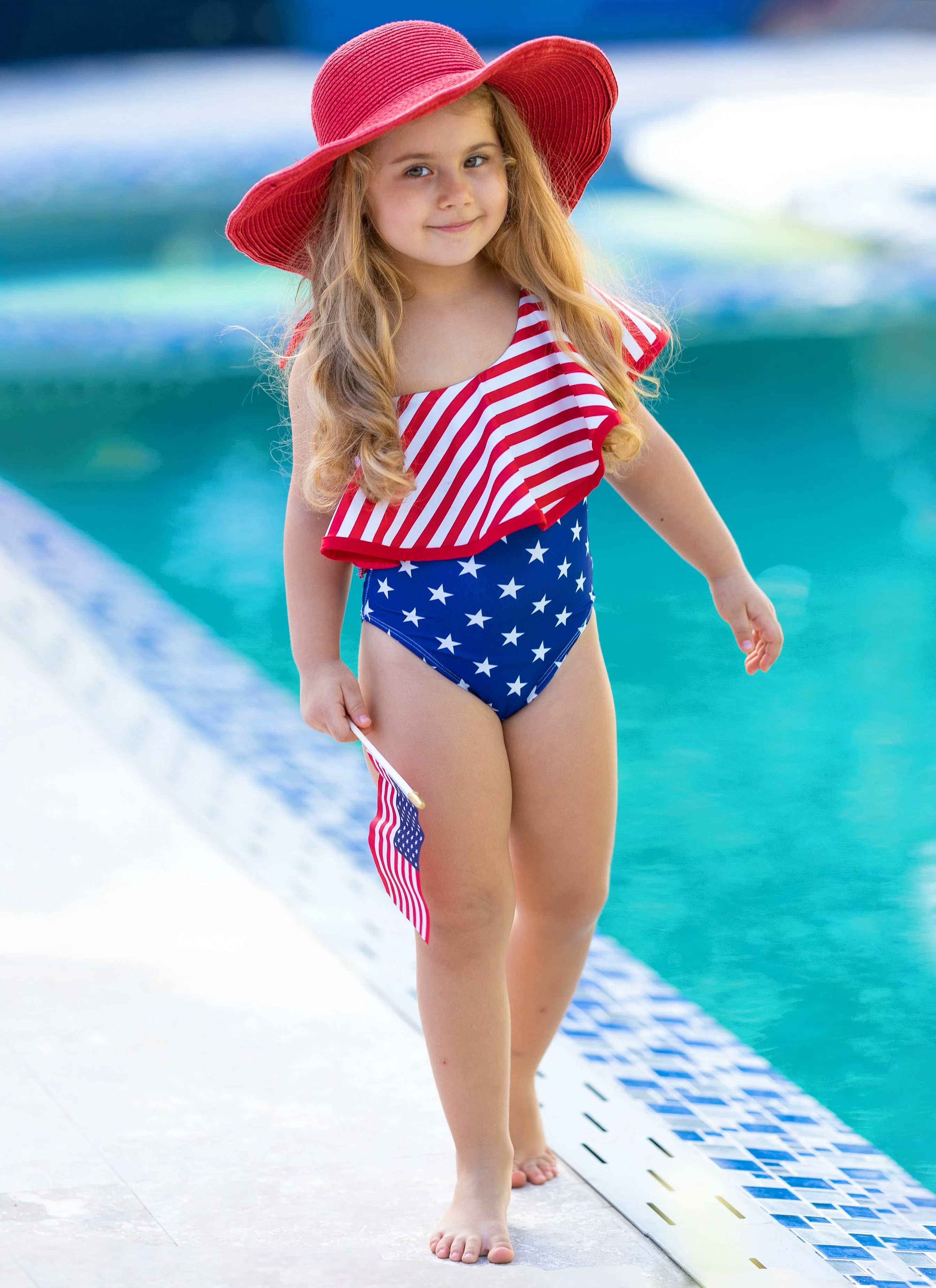 USA Ruffle One Shoulder One Piece Swimsuit - Image 4