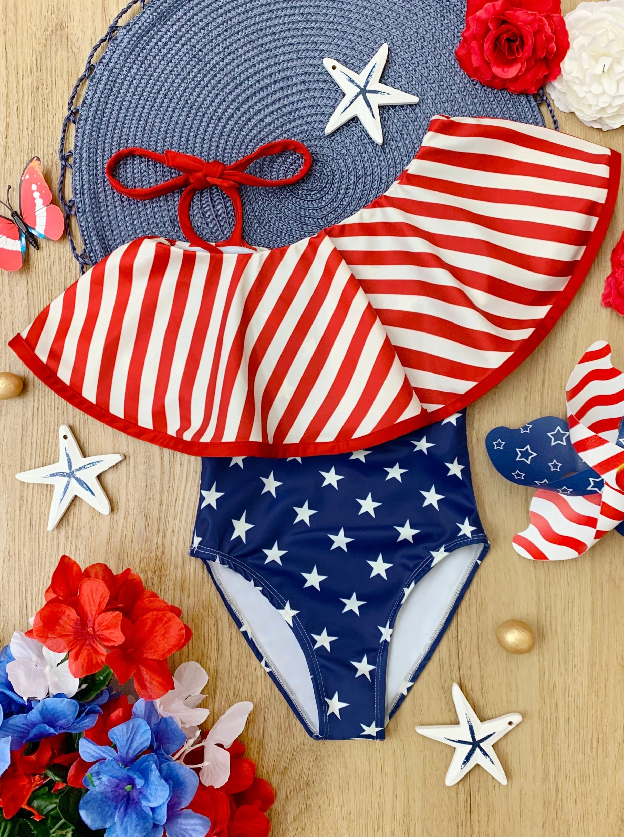 USA Ruffle One Shoulder One Piece Swimsuit - Image 5