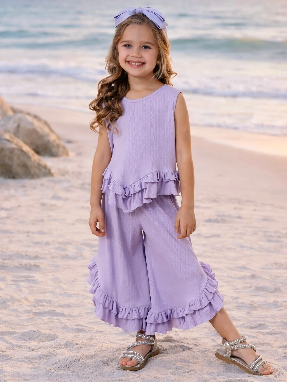Just Being Cute Lilac Ruffle Pants Set - Image 3