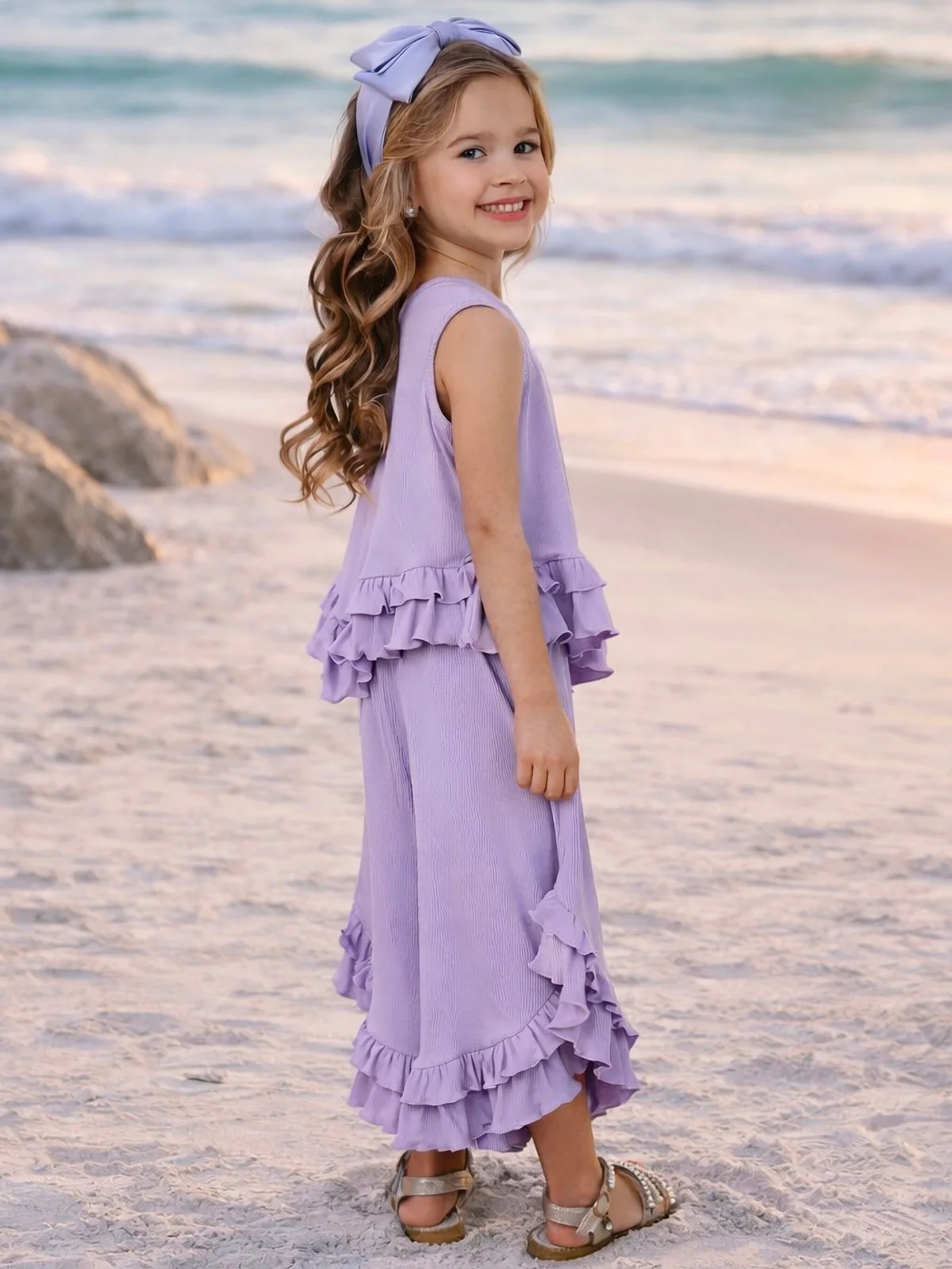 Just Being Cute Lilac Ruffle Pants Set - Image 4