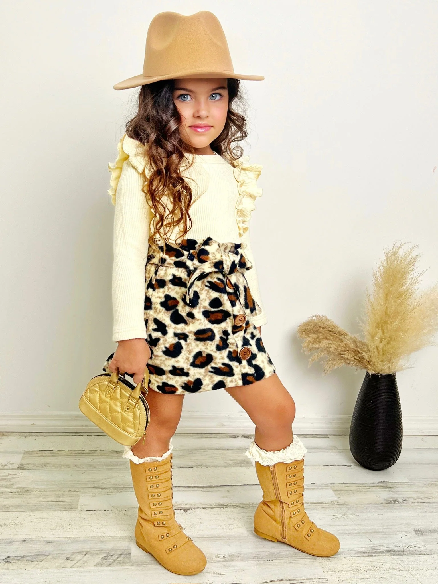 Purrfectly Chic Top and Leopard Print Skirt Set - Image 4